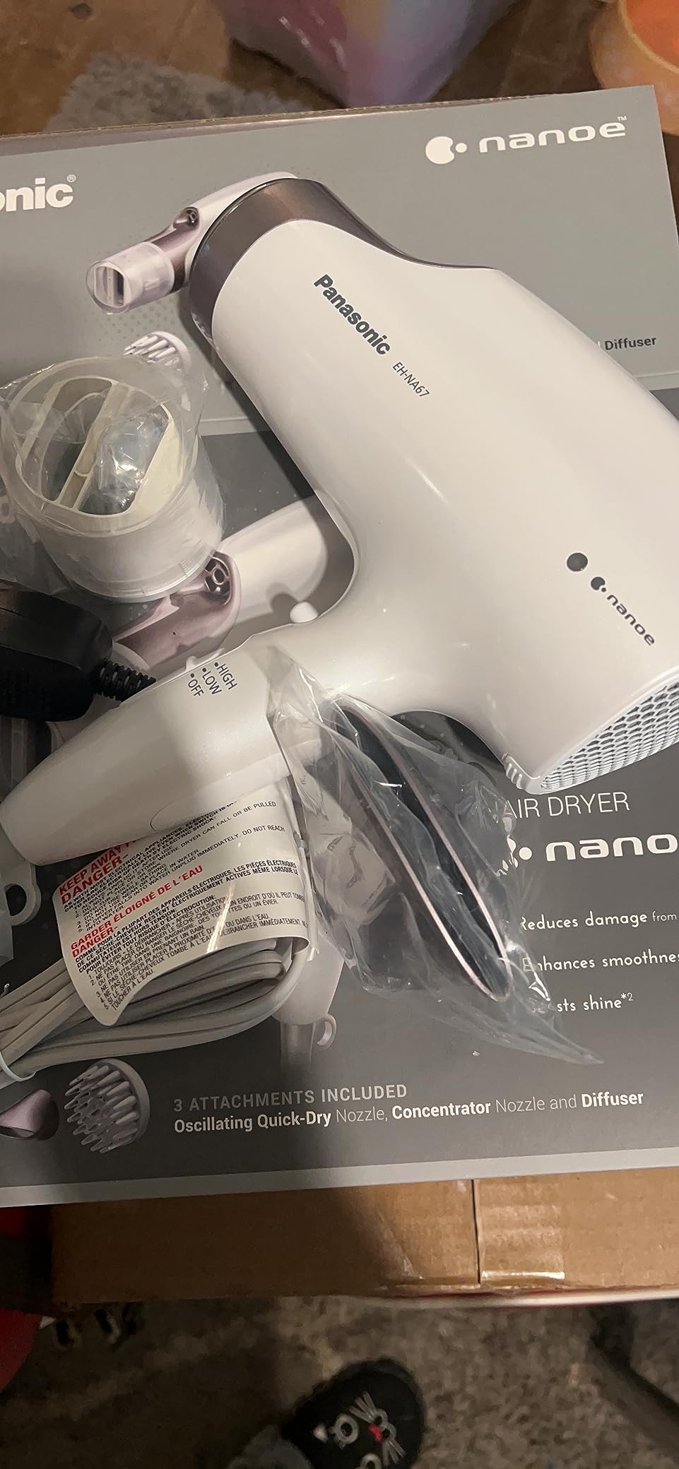 Panasonic Nanoe Salon Hair Dryer with Oscillating Quickdry Nozzle, Diffuser & Concentrator Attachments, 3 Heat & 2 Speed Settings, Japanese Technology for All Hair Types – EH-ANA6HN (Black/Pink Gold) customer photo 1