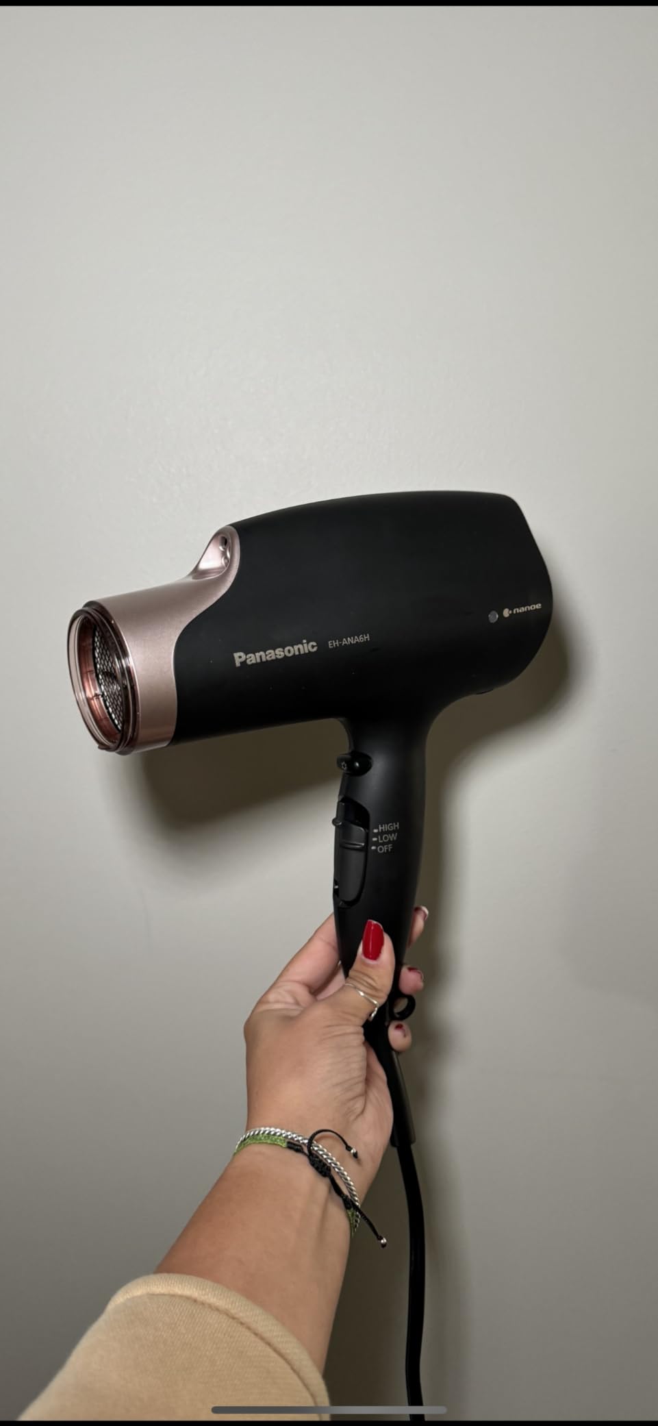 Panasonic Nanoe Salon Hair Dryer with Oscillating Quickdry Nozzle, Diffuser & Concentrator Attachments, 3 Heat & 2 Speed Settings, Japanese Technology for All Hair Types – EH-ANA6HN (Black/Pink Gold) customer photo 2