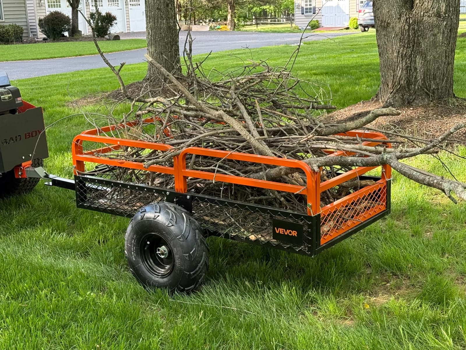 VEVOR Heavy Duty ATV Trailer Steel Dump Cart Tow Behind, 750 lbs 12 Cubic Feet, Garden Utility Trailer Yard Trailers with Removable Sides for Riding Lawn Mower Tractor customer photo 2