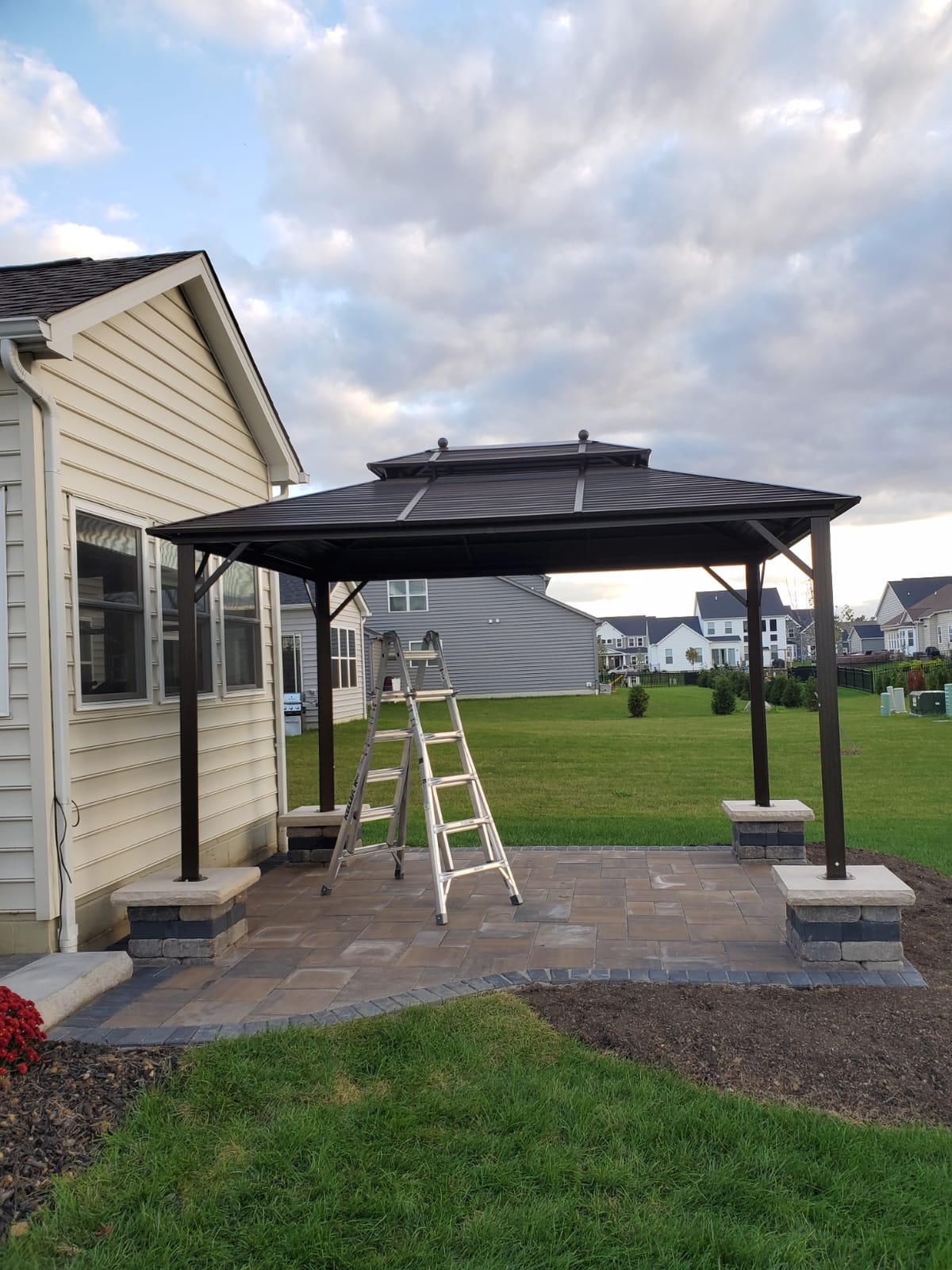EROMMY 10' x 10' Hardtop Gazebo, Aluminum Frame Gazebos with Galvanized Steel Double Roof, Permanent Outdoor Metal Pavilion with Curtain and Netting for Patio, Lawn, Deck customer photo 1