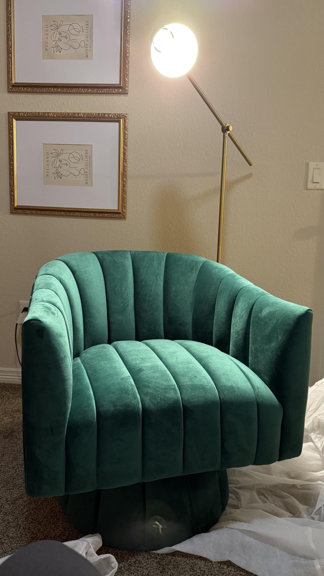 Dewhut Swivel Barrel Accent Chair, Velvet Reading Armchair, Blue, Mid Century Style Modern Round ArmChair With 360° Swivel Base, For Living Room / Bedroom / Office customer photo 2