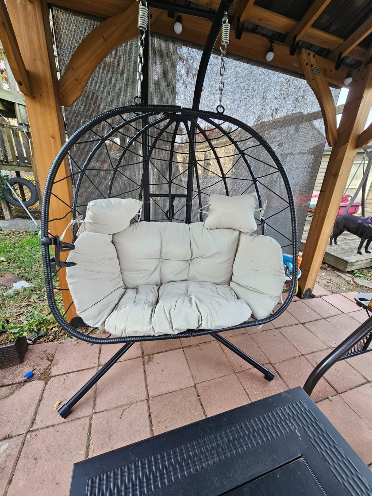 Double Egg Chair with Stand Hammock Swing Chair Foldable Hanging Loveseat, UV Resistant Removable Cushions, 700LBS Capacity for Bedroom, Balcony, Garden(BK-BE) customer photo 1