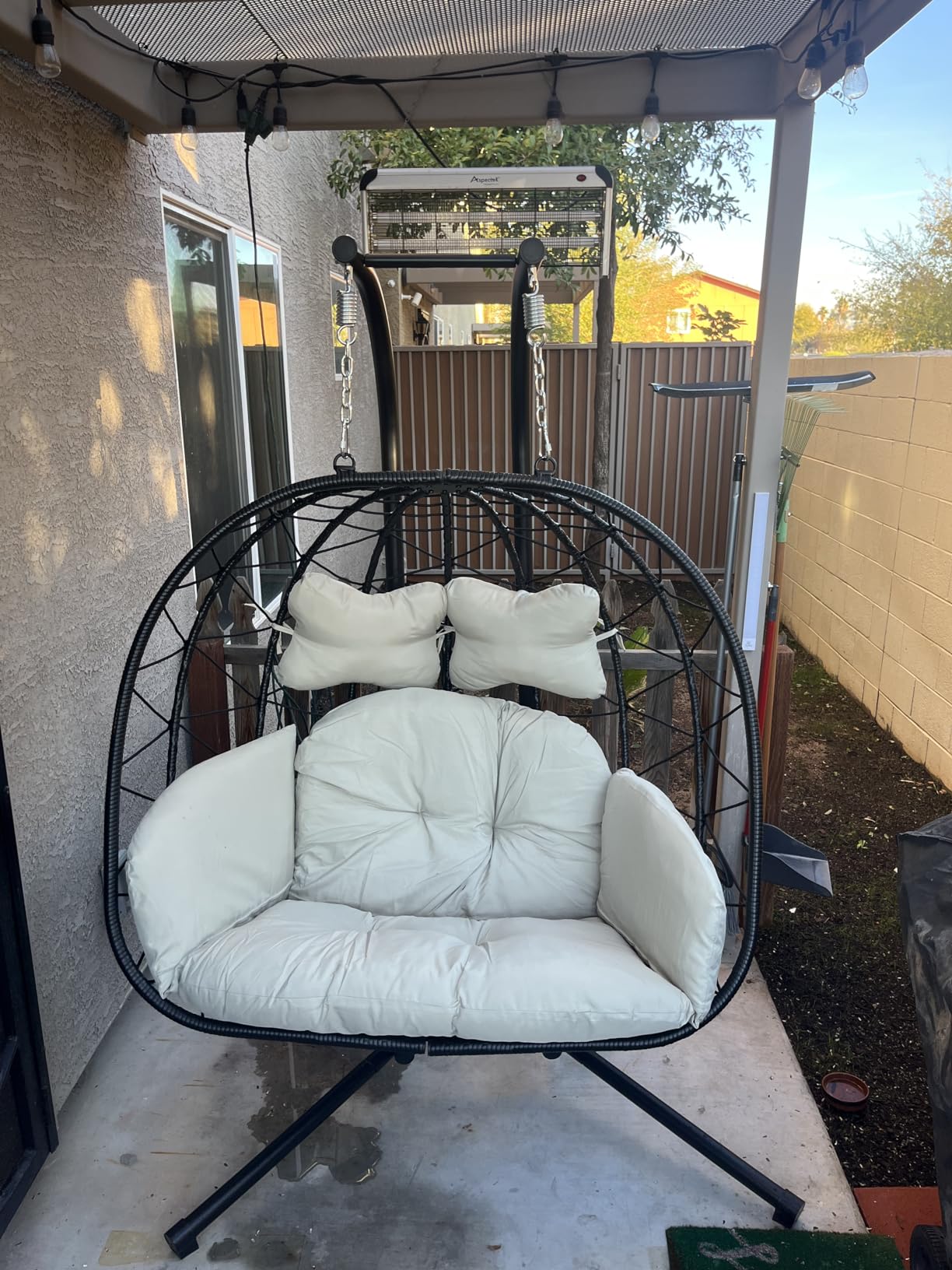 Double Egg Chair with Stand Hammock Swing Chair Foldable Hanging Loveseat, UV Resistant Removable Cushions, 700LBS Capacity for Bedroom, Balcony, Garden(BK-BE) customer photo 2