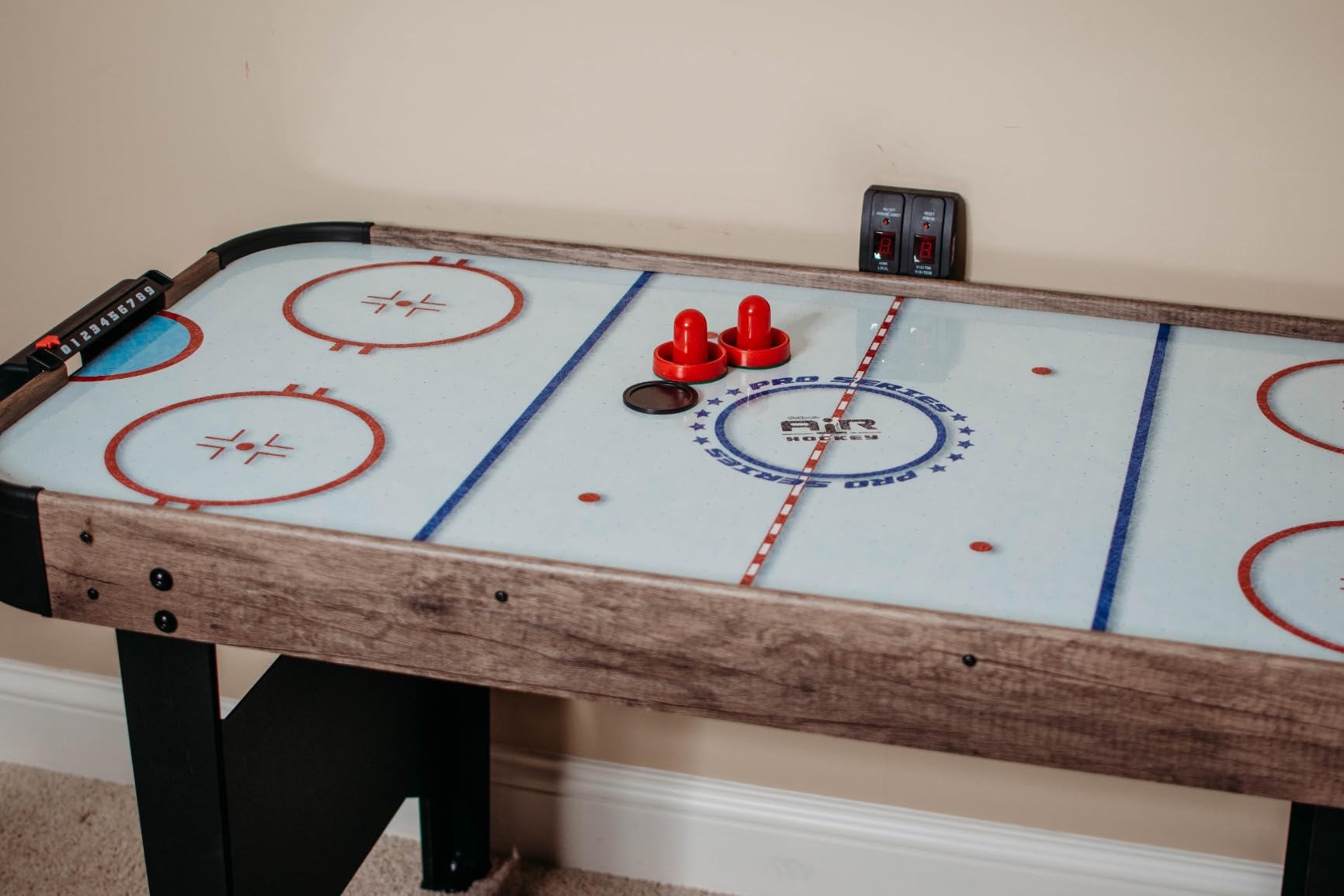 GoSports 48 Inch Air Hockey Arcade Table - Oak or Black - Includes 2 Pushers, 3 Pucks, AC Motor, and LED Scoreboard customer photo 2