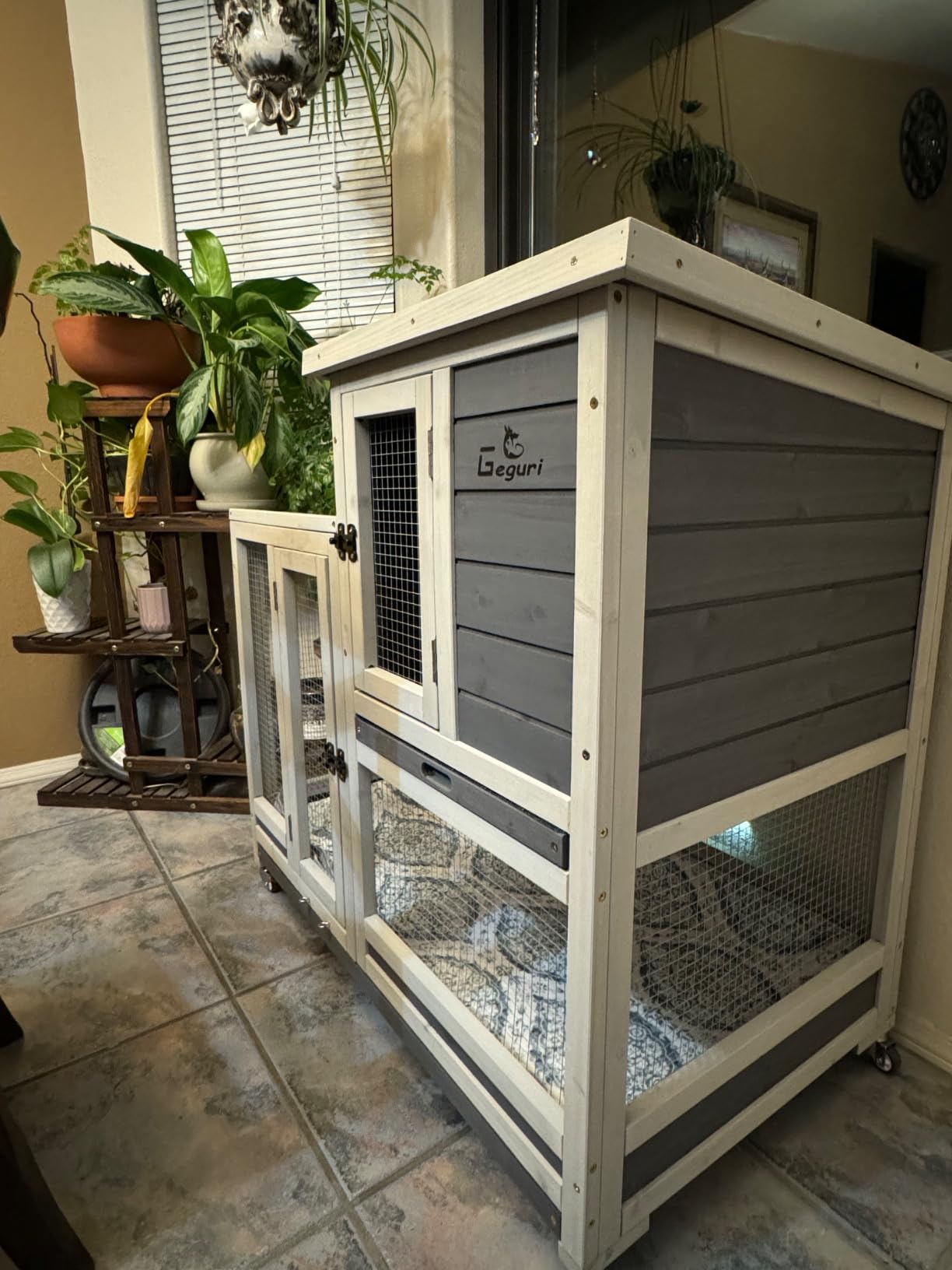 GEGURI Wooden Rabbit Hutch, Indoor Outdoor Chicken Coop Bunny Cage with Waterproof Roof customer photo 2