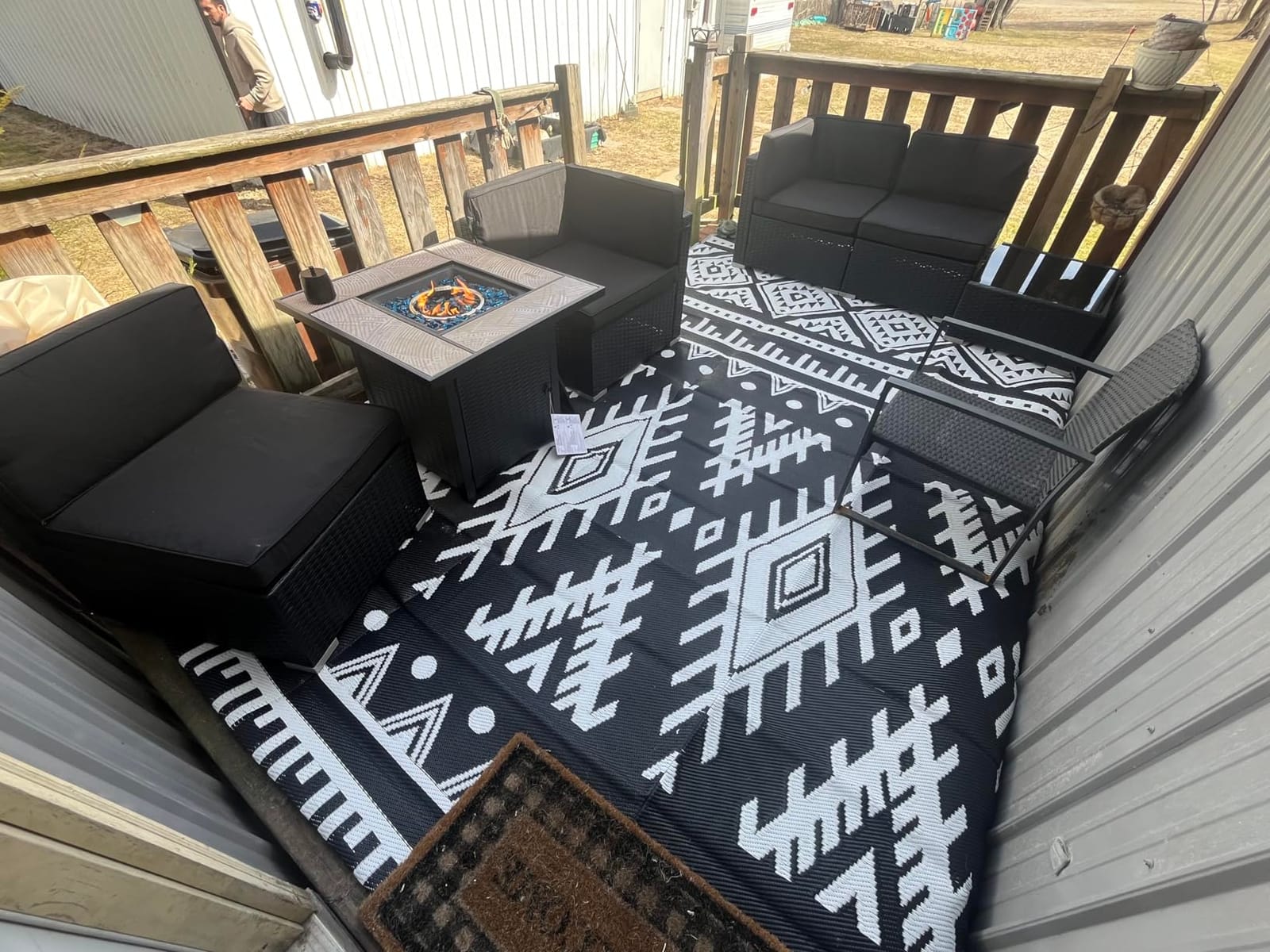 OLANLY Outdoor Rug 5x8 ft Waterproof Reversible Boho Mat, Black & White customer photo 1
