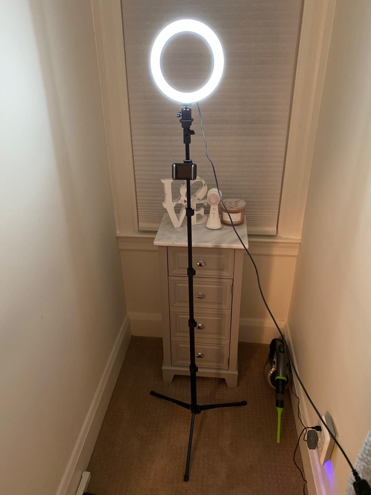 UBeesize 14'' LED Foldable Ring Light with 62'' Tripod Stand, Selfie Ring Light for Video Recording, Live Streaming, TikTok & YouTube, Compatible with iPhone & Android (Black) customer photo 1