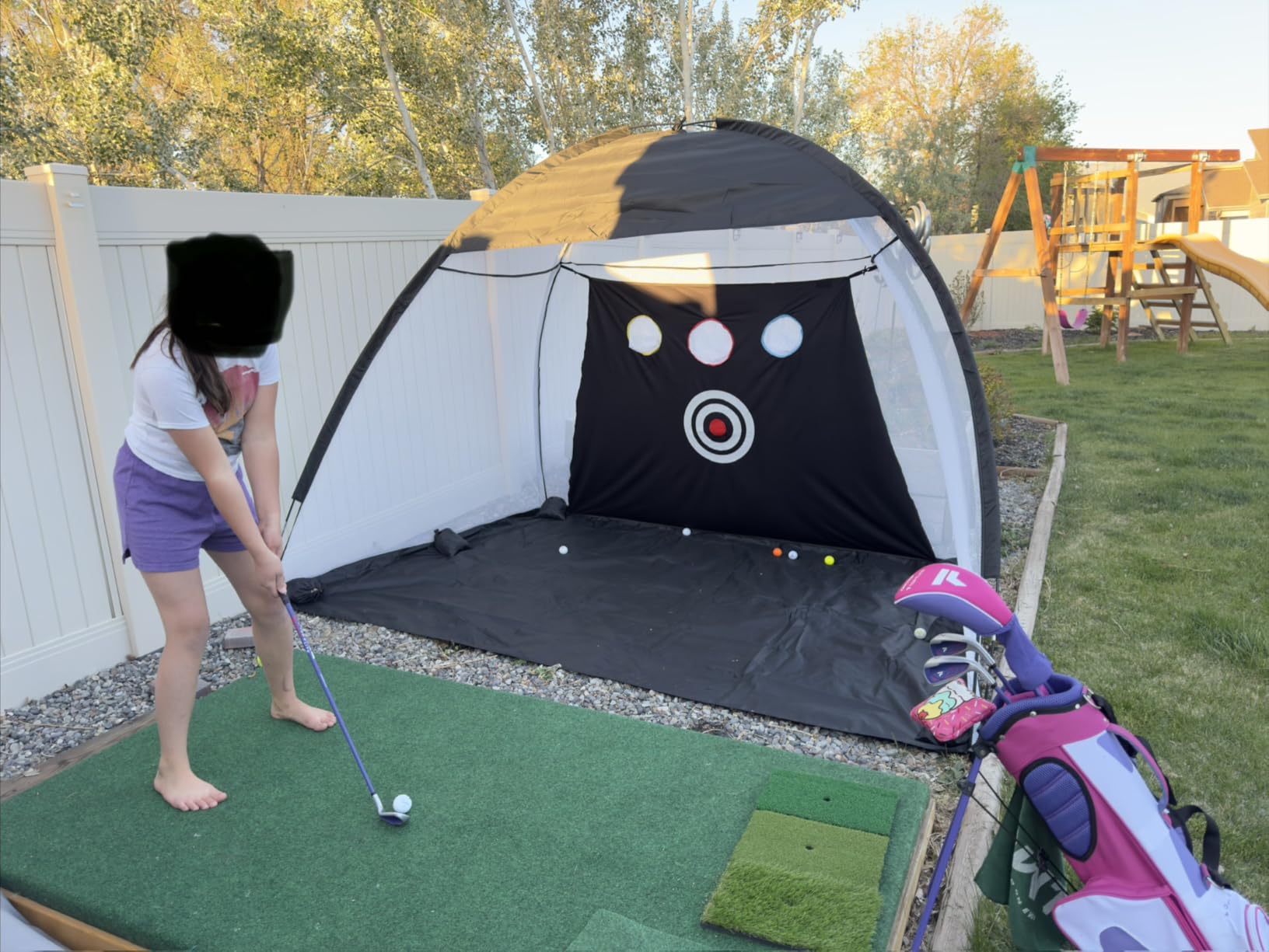 Golf Net: 10x7FT Golf Practice Net for Backyard Driving, Hitting Net with Tri-Turf Mat, Indoor Training Chipping Aid Nets with Reduce Noise Nylon Target, Gifts for Men/Dad/Him customer photo 2