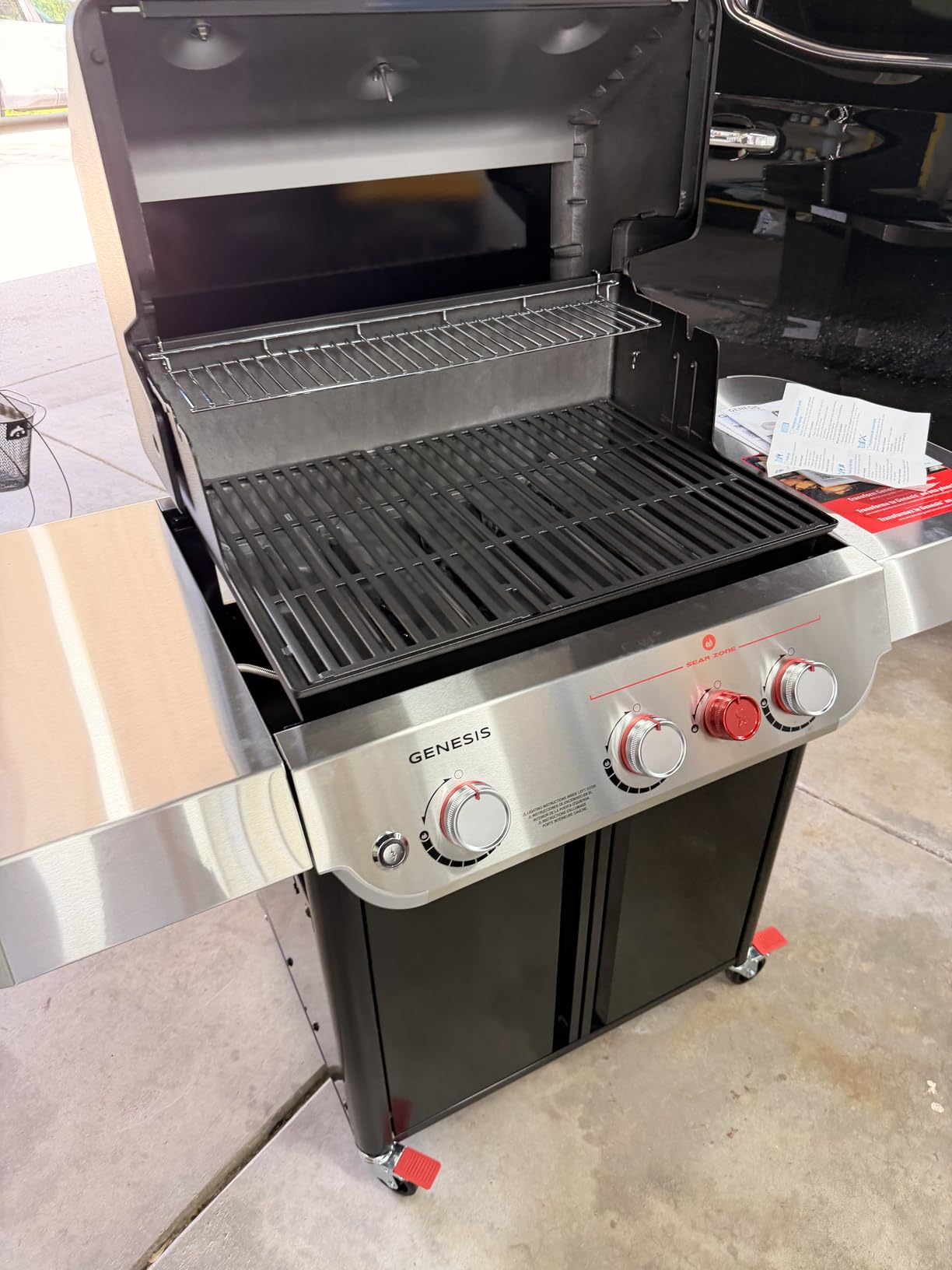 Weber Genesis E-325 Gas Grill, Outdoor Cooking, Propane Grill, Black | 3 PureBlu Burners, XL Sear Zone, Porcelain-Enameled Cast-Iron Grates, Stainless-Steel Side Tables, BBQ Grill customer photo 1