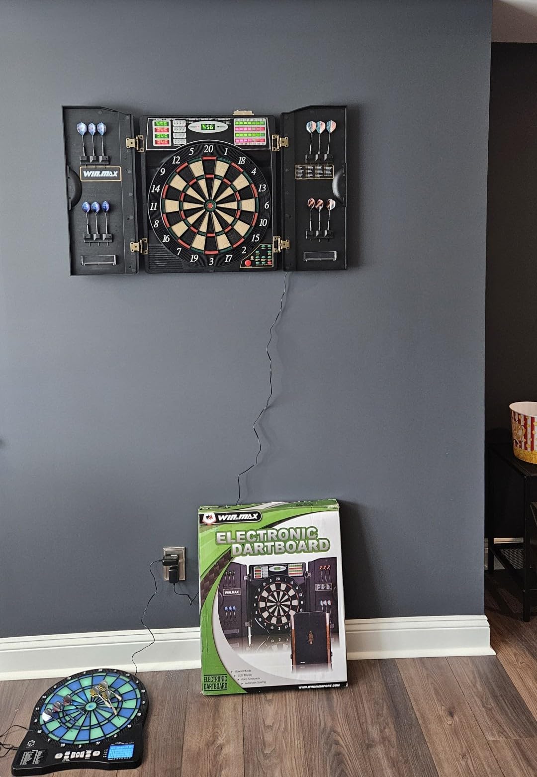 Electronic Dart Board LED Electric Digital Boards with Cabinet 12 Darts | 38 Games with 211 Variations,Low Bounce-Outs,for 16 Players; 5 Levels Cyber Play; 12 Darts and Accessories customer photo 1