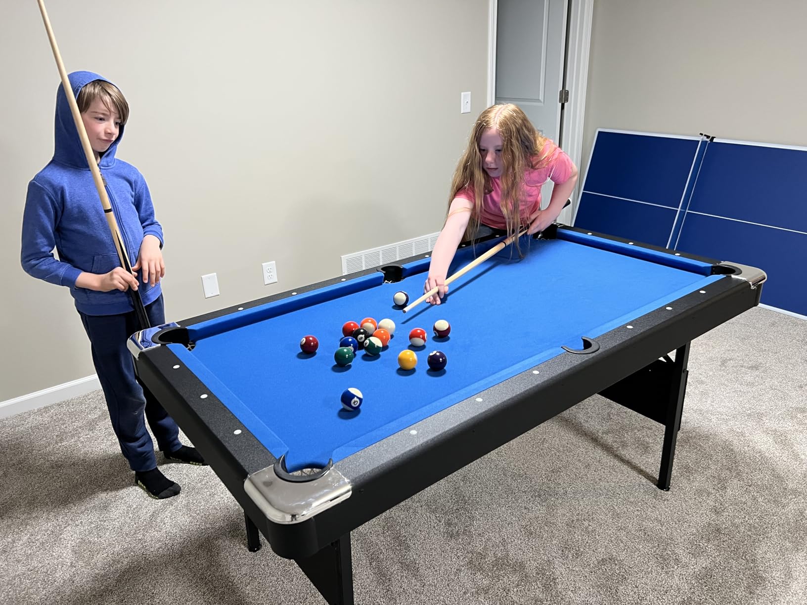 3 in 1 Pool Table Ping Pong Dining Table Combo,63.8 Foldable Billiard Tables/Table Tennis, Multi Game Table, with Billiard and Tennis Paddles Accessories customer photo 1