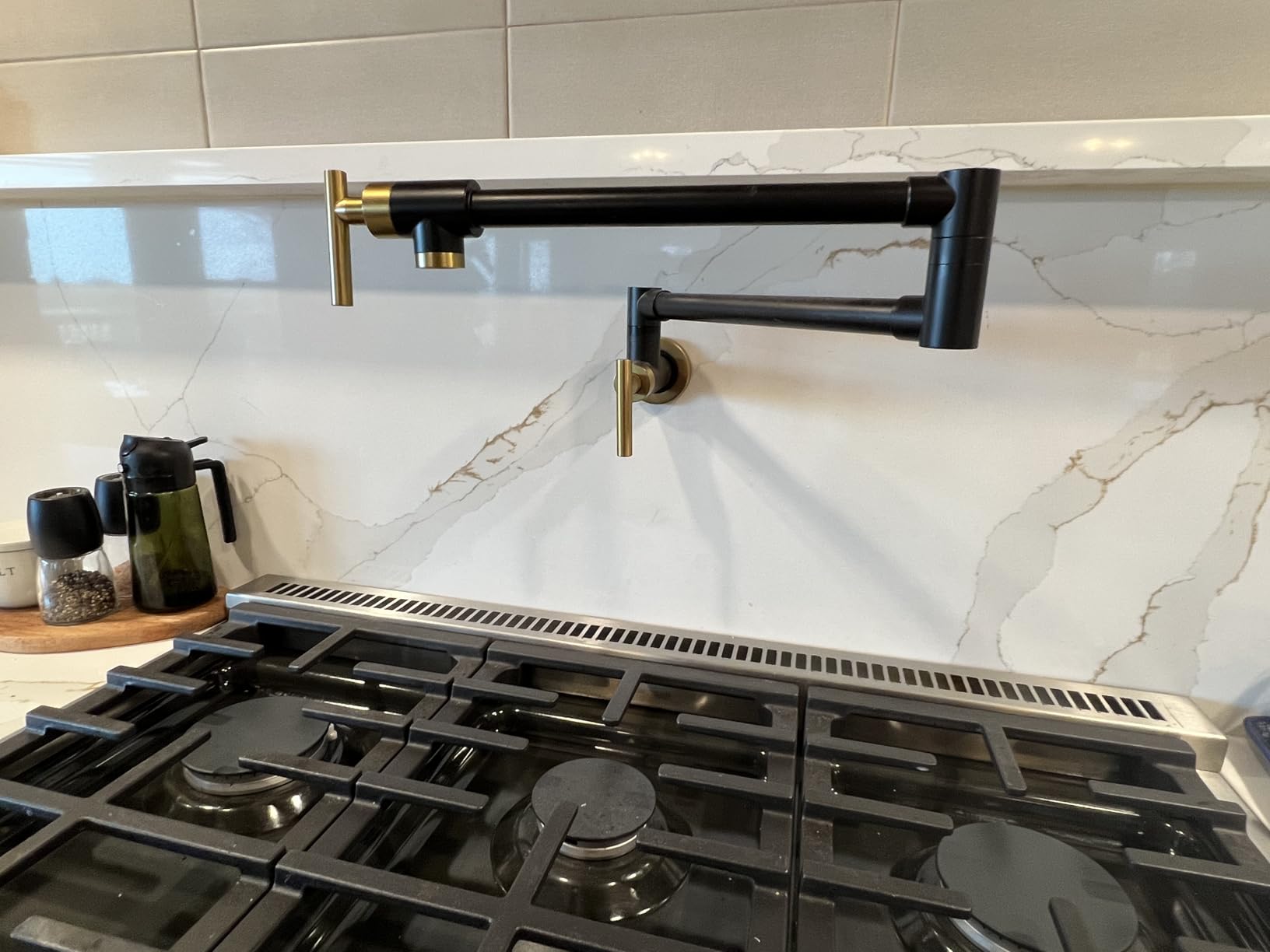 CENOSA Pot Filler Faucet Brushed Nickel for Kitchen Over Stove | 22.5 Inch Wall Mount Folding Stretchable Kitchen Stainless Steel Pot Filler Double Joint Swing Arm Two Handles NPT customer photo 1