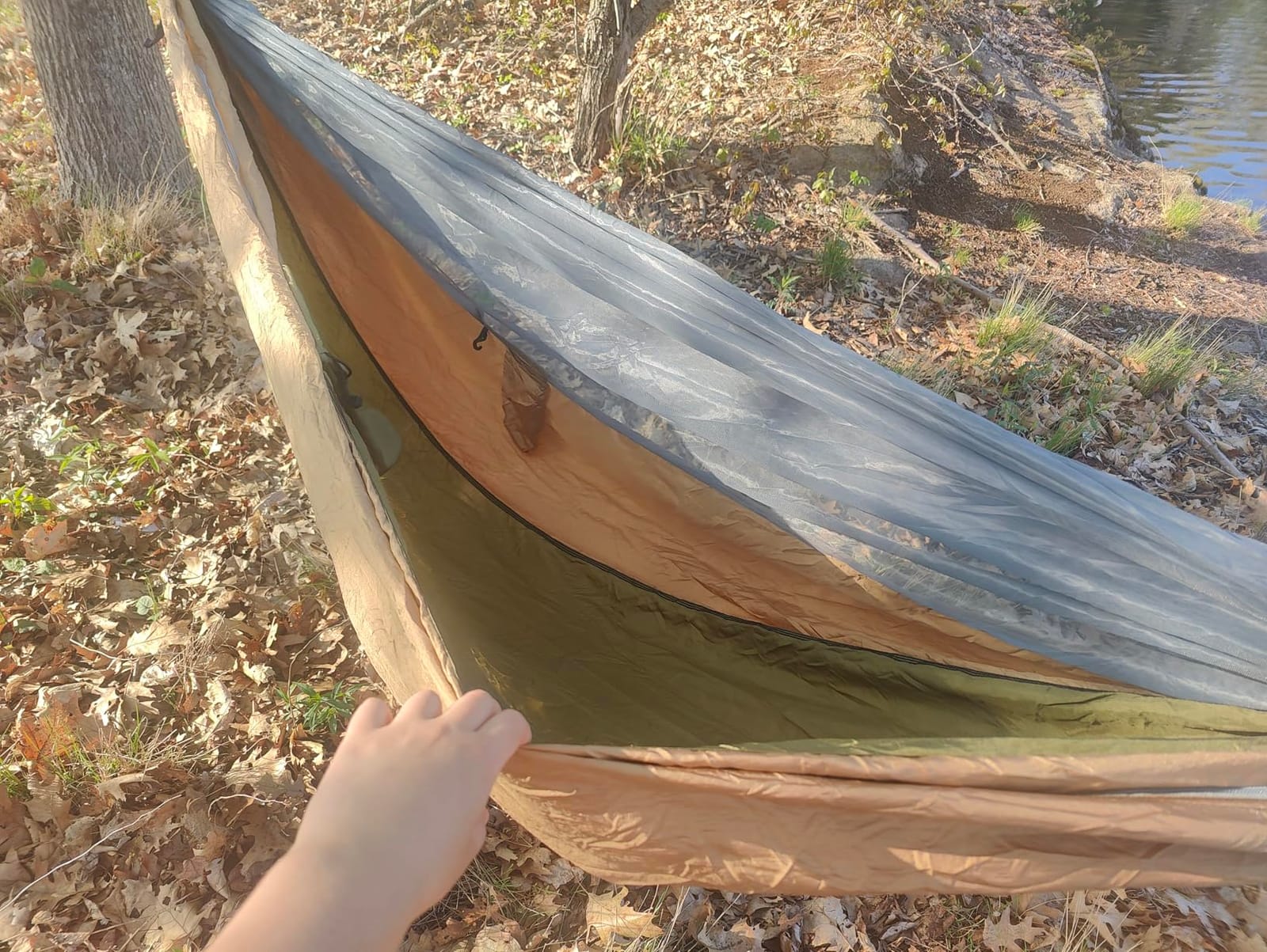 Camping Hammock, Portable Hammocks with Mosquito Net,Lightweight Nylon Parachute Hammock with 10ft Tree Straps,Camping Gear Must Haves for Travel Hiking Backpacking Beach Patio-Green&Khaki customer photo 1