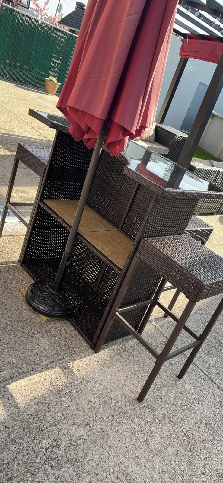 Outsunny 5 Piece Wicker Outdoor Bar Set with Glass Table Top Dark Gray | High Top Outdoor Table and Chairs, Height Patio Set, 2 Tier Storage Shelf, 4 Bar Stools, for Garden, Poolside customer photo 2