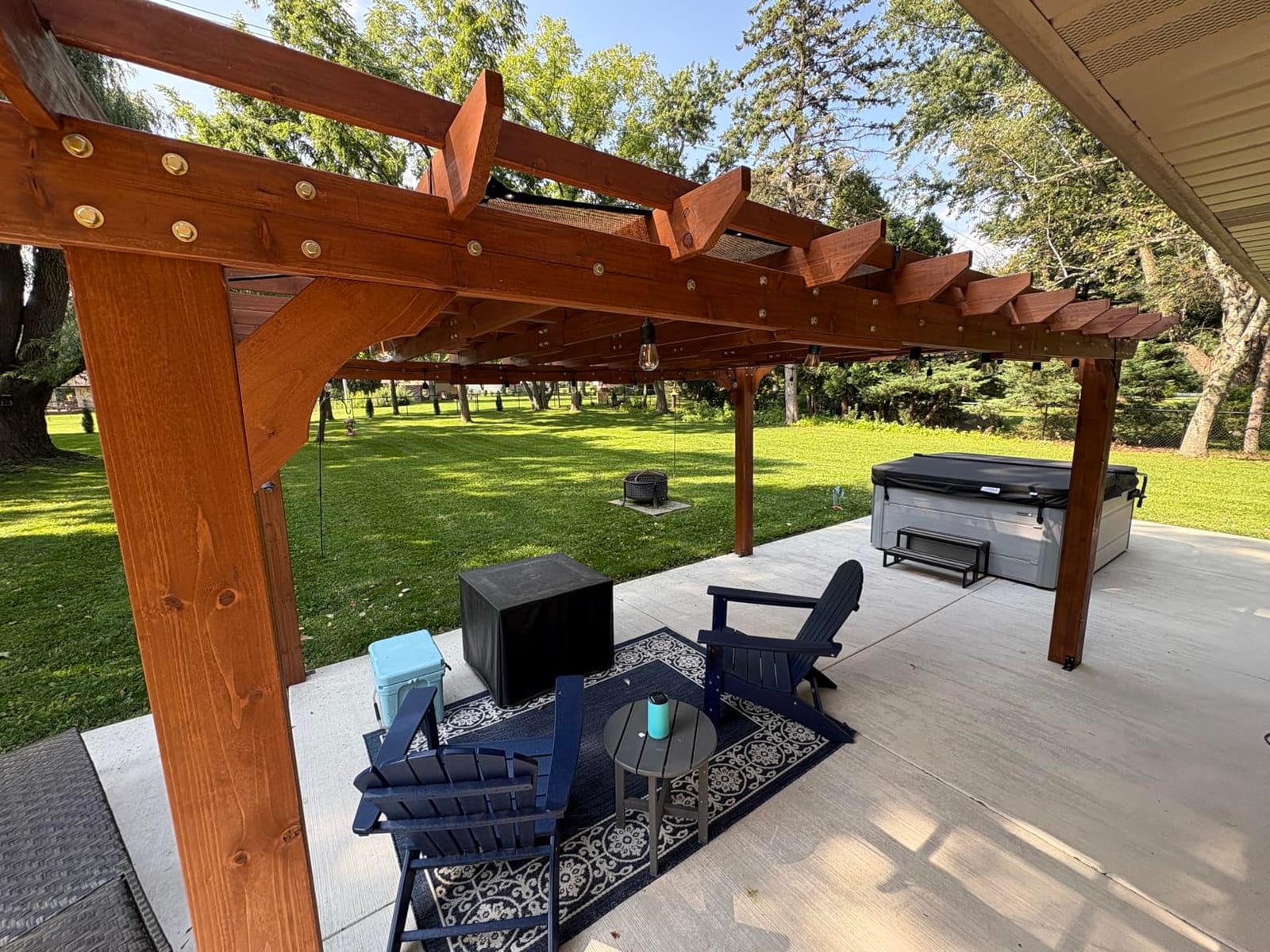Yardenaler 10x12 FT Wooden Pergola, Cedar Wood Gazebo with Flat Roof, Outdoor Garden Shelter with Stakes Included, Patio, Deck, Backyard, Lawn customer photo 1