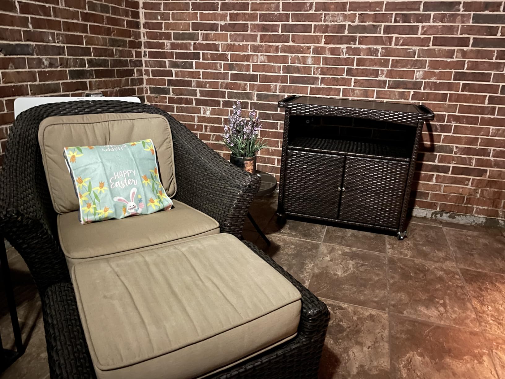 Outdoor Bar Cart with Storage Cabinet Patio Wicker Sideboard Buffet Cabinet Prep Table Outside Kitchen Serving Cart with Rolling Wheels & Handle Rattan Portable Bar Table with Shelves Doors Brown customer photo 2