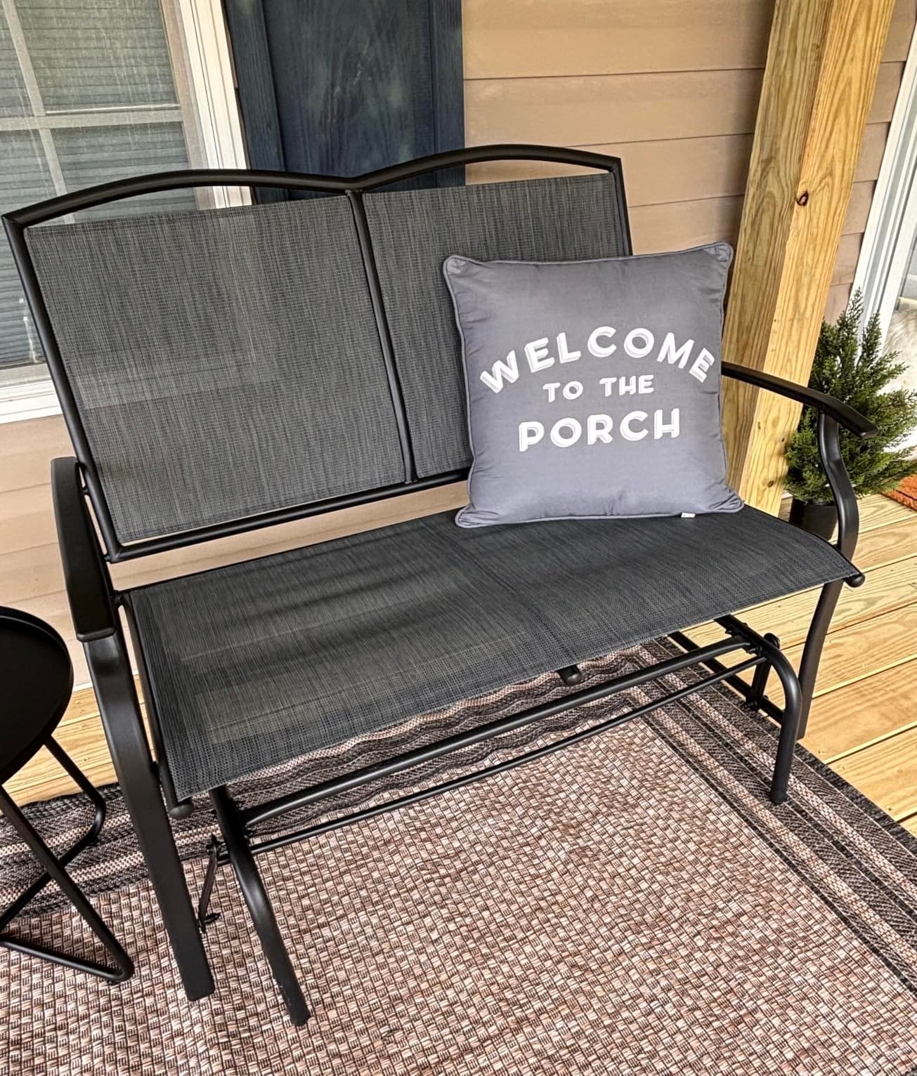 Best Choice Products 2-Person Outdoor Patio Swing Glider Steel Bench Loveseat Rocker for Deck, Porch w/Textilene Fabric, Steel Frame - Black customer photo 2