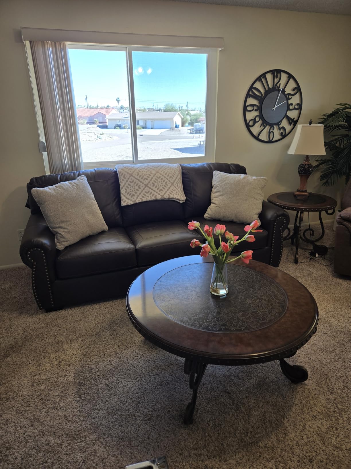 Signature Design by Ashley 92-in Classic Leather Sofa Couch, Dark Brown | Top-grain leather seating, Sag-resistant platform foundation, Classic rolled arms with nailhead trim, Colleton Series customer photo 1
