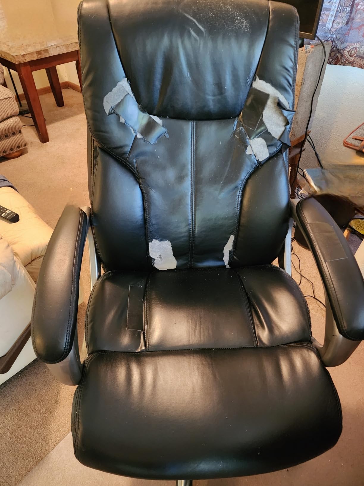 Amazon Basics Executive High Back Office Chair, Adjustable Height, Tilt, Swivel, Padded Armrests, Brown/Gold customer photo 1