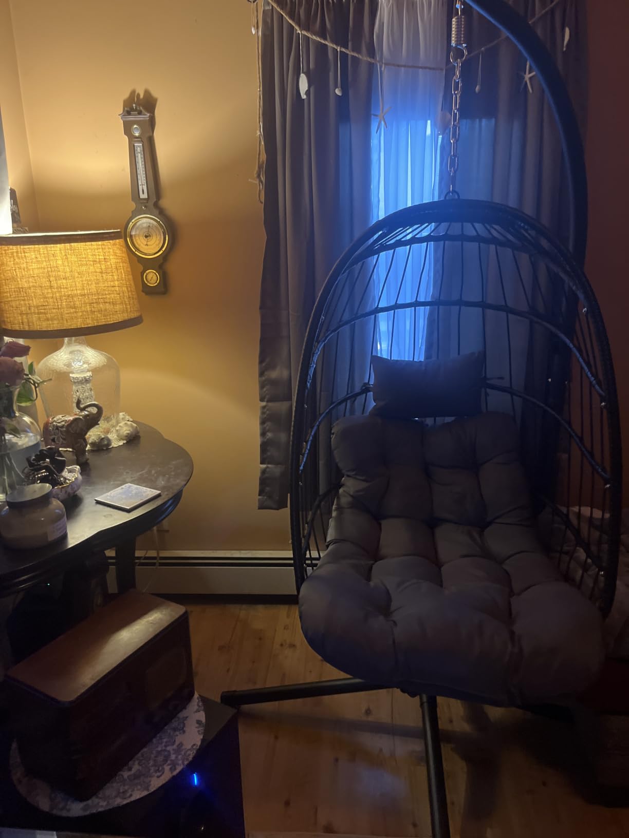 LEVELEVE Hanging Egg Chair with Stand, Patio Rattan Wicker Swing Chair, Oversized Hammock Seat for Bedroom Porch Garden, Thickened Steel Frame & UV Resistant Cushion, 350LBS Capacity(Grey customer photo 2