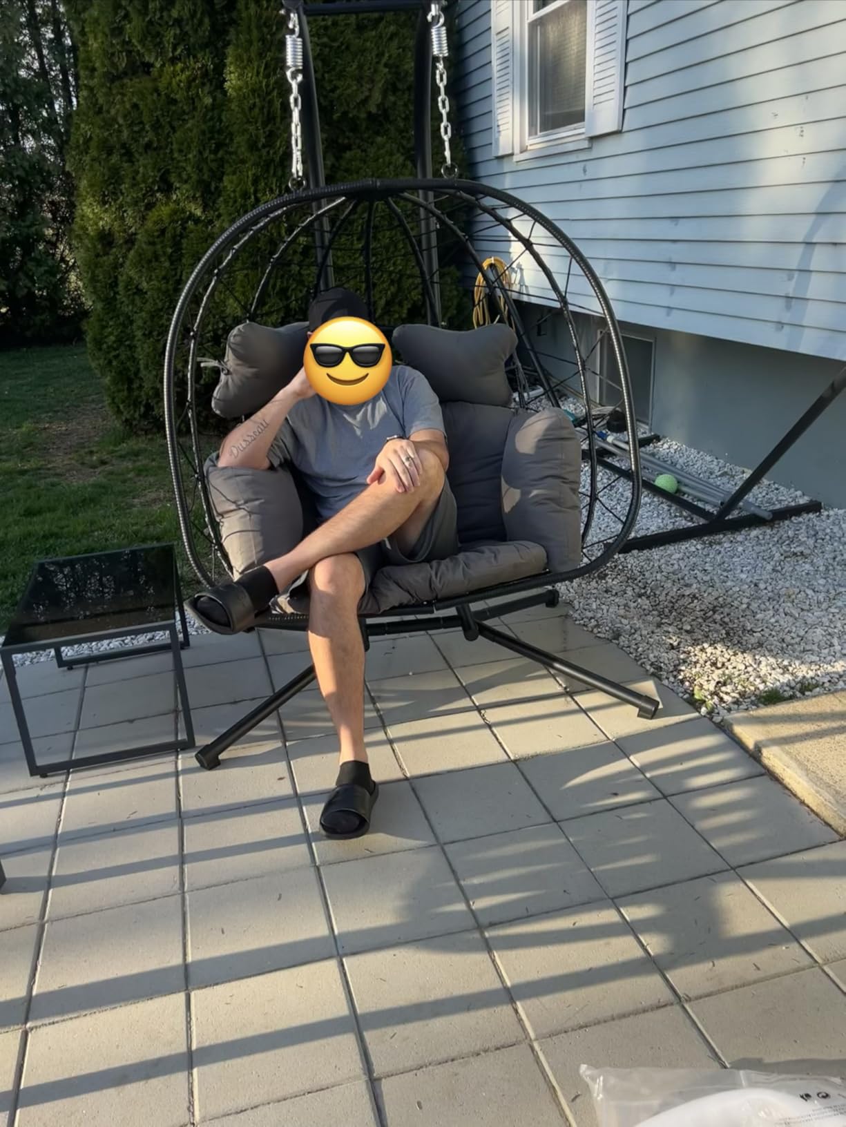 Double Egg Chair with Stand Hammock Swing Chair Foldable Hanging Loveseat, UV Resistant Removable Cushions, 700LBS Capacity for Bedroom, Balcony, Garden(BK-GR) customer photo 1