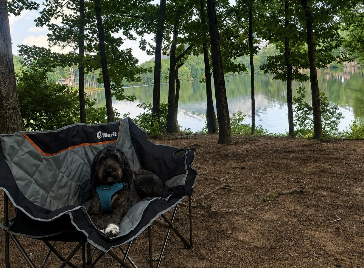 EMERIT Oversized Fully Padded Camping Chair, Heavy Duty 650LB Folding Camping Loveseat, Quad Fold Double Camping Couch with Cup Holders & Carry Bag for Outdoor, Lawn, Sports Events Black customer photo 2