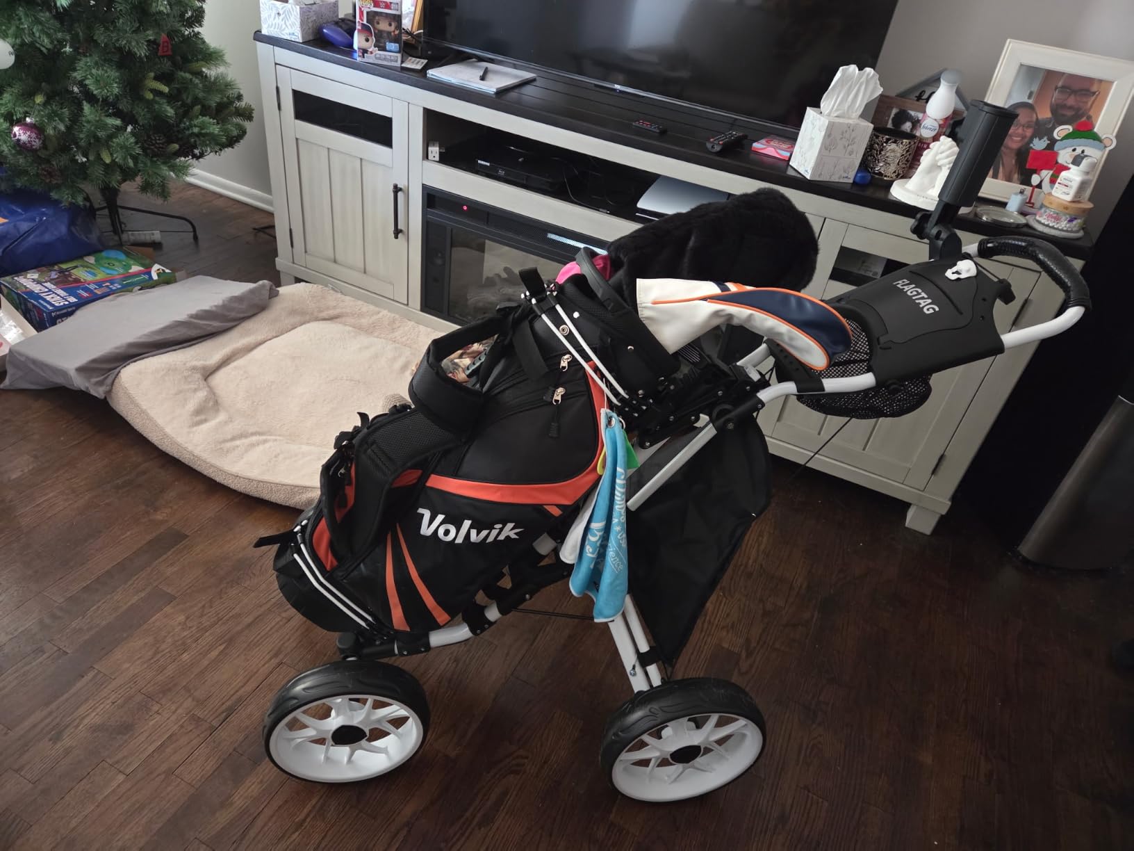 FLAGTAG Golf Push Cart 4-Wheels,Folding Golf Cart, Golf Pull cart with Cup Holder,Umbrella Holder,Cooler Bag, Foldable with one-Click,Handle Height Adjustable,Drink Holder,Walking Push cart customer photo 2