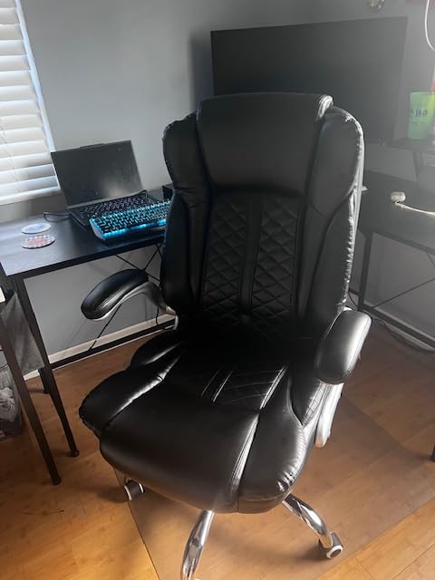 400lbs Executive Office Chair with Flip-Up Armrests, Big and Tall Computer Chair for Heavy People, Heavy Duty Ergonomic Comfy Chair, Breathable PU Leather (Black) customer photo 2