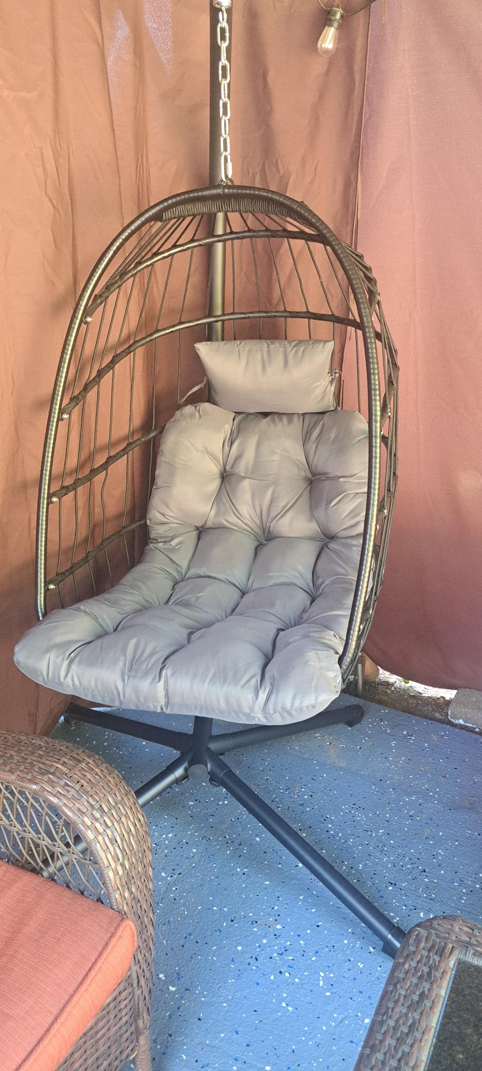 CHABATREE Egg Chair with Stand,Patio Rattan Wicker Hanging Swing Egg Chair Hammock Chair for Bedroom Porch Garden,Thickened Aluminum Alloy Steel Frame and UV Resistant Cushion,350LBS Capacity customer photo 2