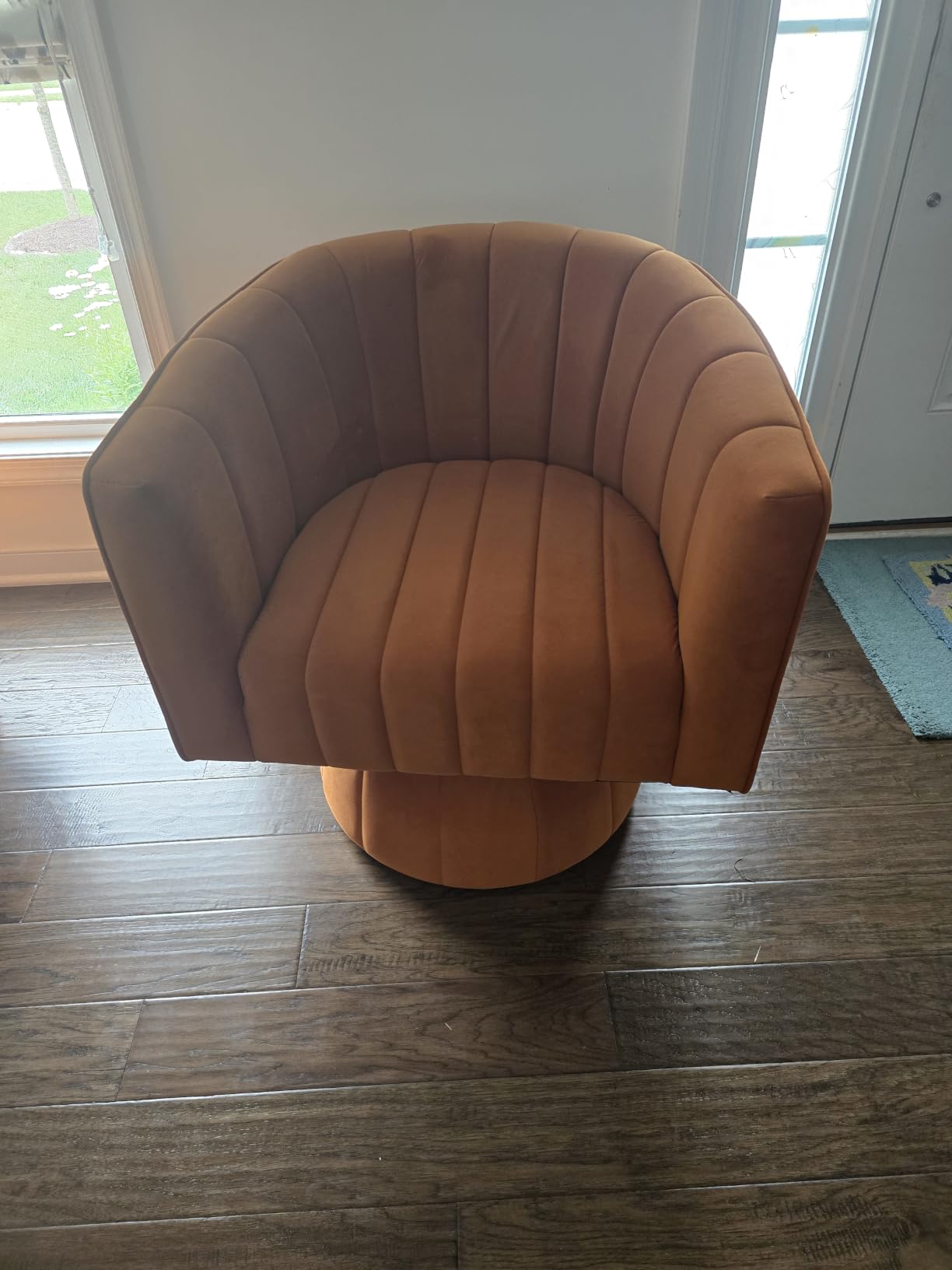 Swivel Accent Barrel Round Chair - Comfy 360 Degree Velvet Reading Chair for Living Room Bedroom Office, Black customer photo 2
