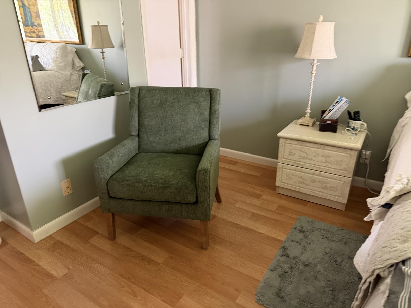COLAMY Modern Wingback Living Room Chair, Upholstered Fabric Accent Armchair, Single Sofa Chair with Lounge Seat and Wood Legs for Office/Bedroom/Reading Spaces, Beige customer photo 1