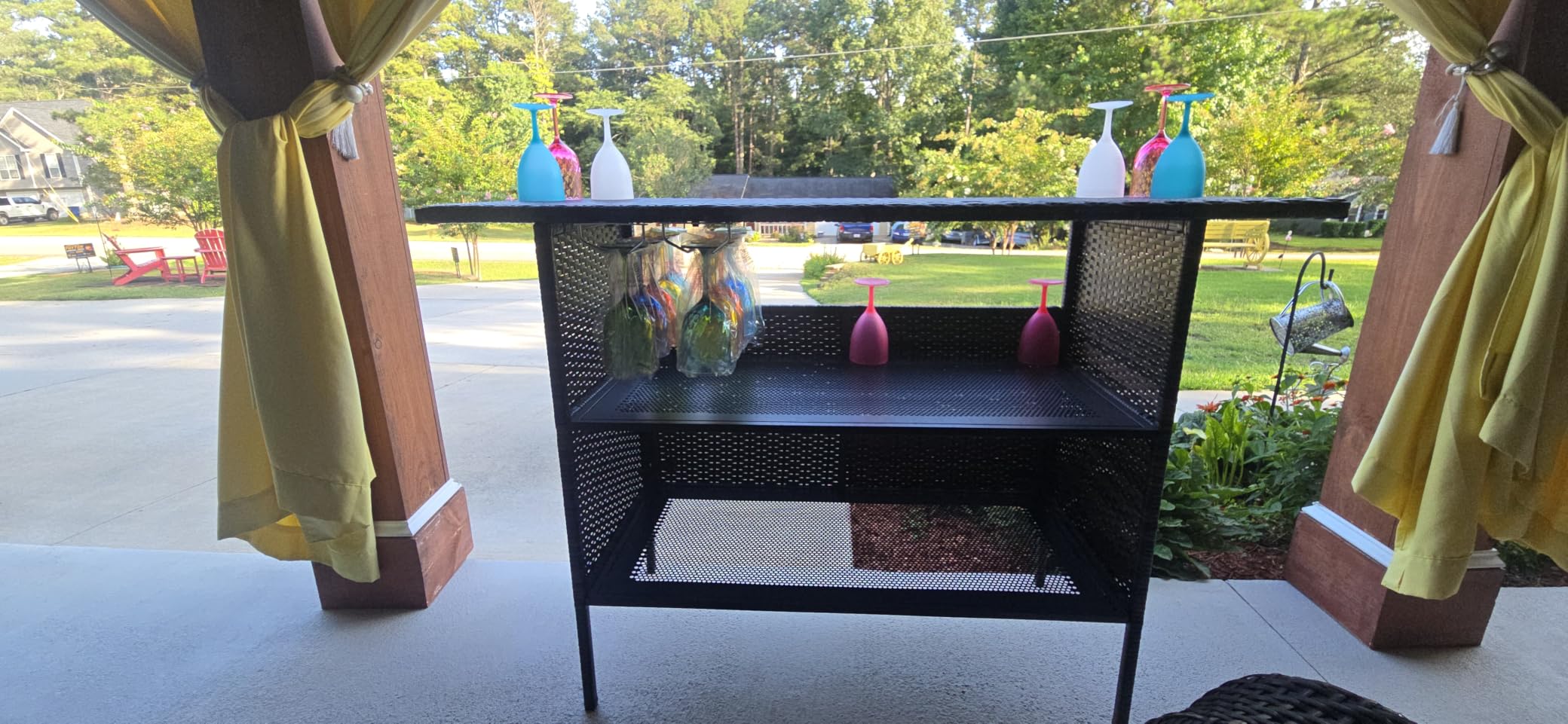VINGLI Wicker Outdoor Bar Cart with Storage & Rolling Wheels, Patio Bar Table w/Shelf, Outdoor Storage Cabinet Buffet Cabinet Grill Cart for BBQ Pool Patio Kitchen, Brown customer photo 1
