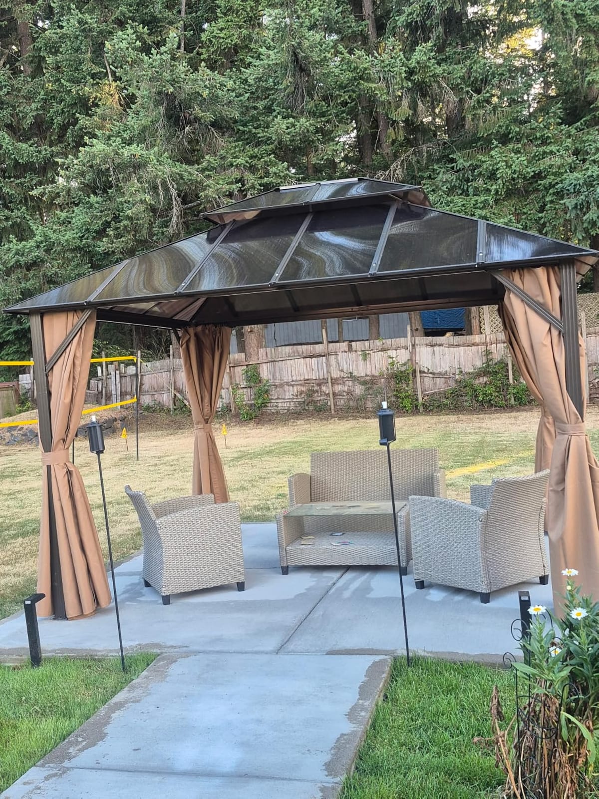 Aoxun 12'x10' Hardtop Gazebo with Polycarbonate Double Roof, Brown | Metal Frame Outdoor Permanent Pavilion with Breathable Netting and Privacy Curtain for Garden, Lawns, Patio customer photo 1