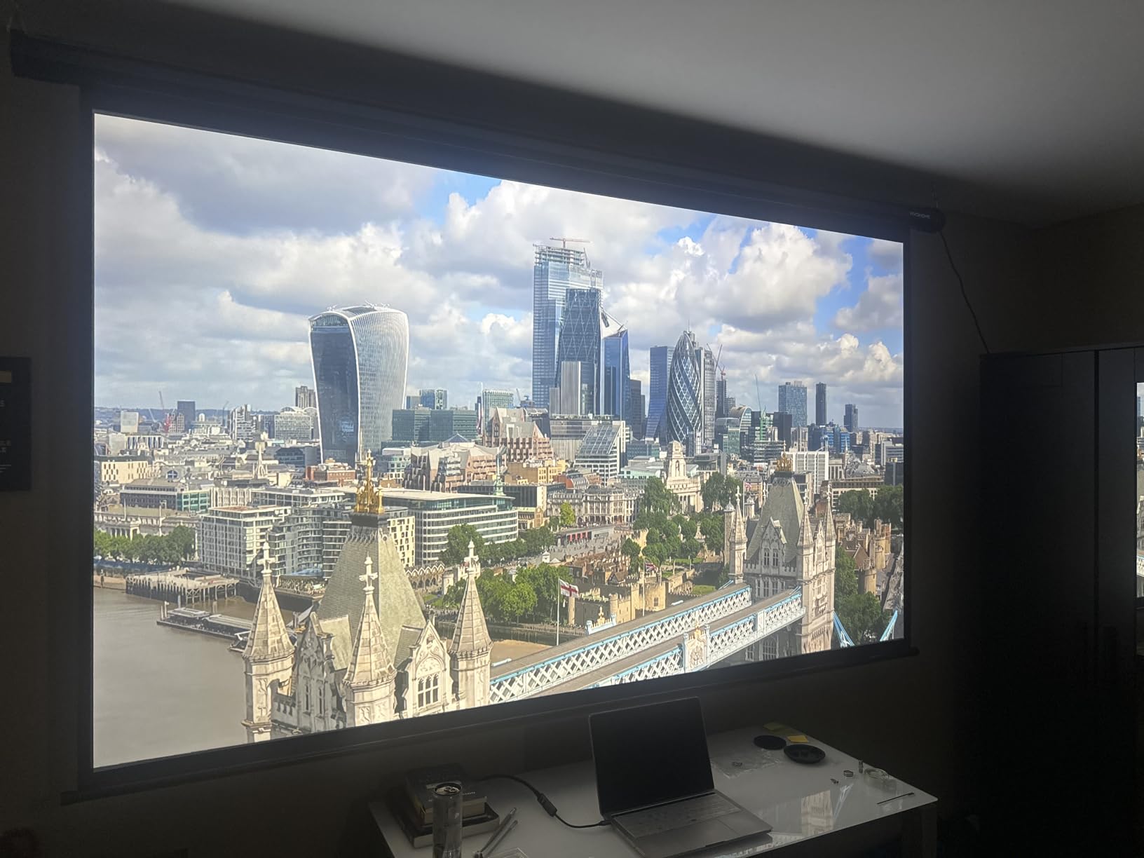 VIVOHOME 84 Inch 16:9 Motorized Projector Screen, White | Electric Projection Screen with Remote Control, Automatic Pull Down Movie Screen for Ceiling and Wall Mount, ALR, Retractable customer photo 2