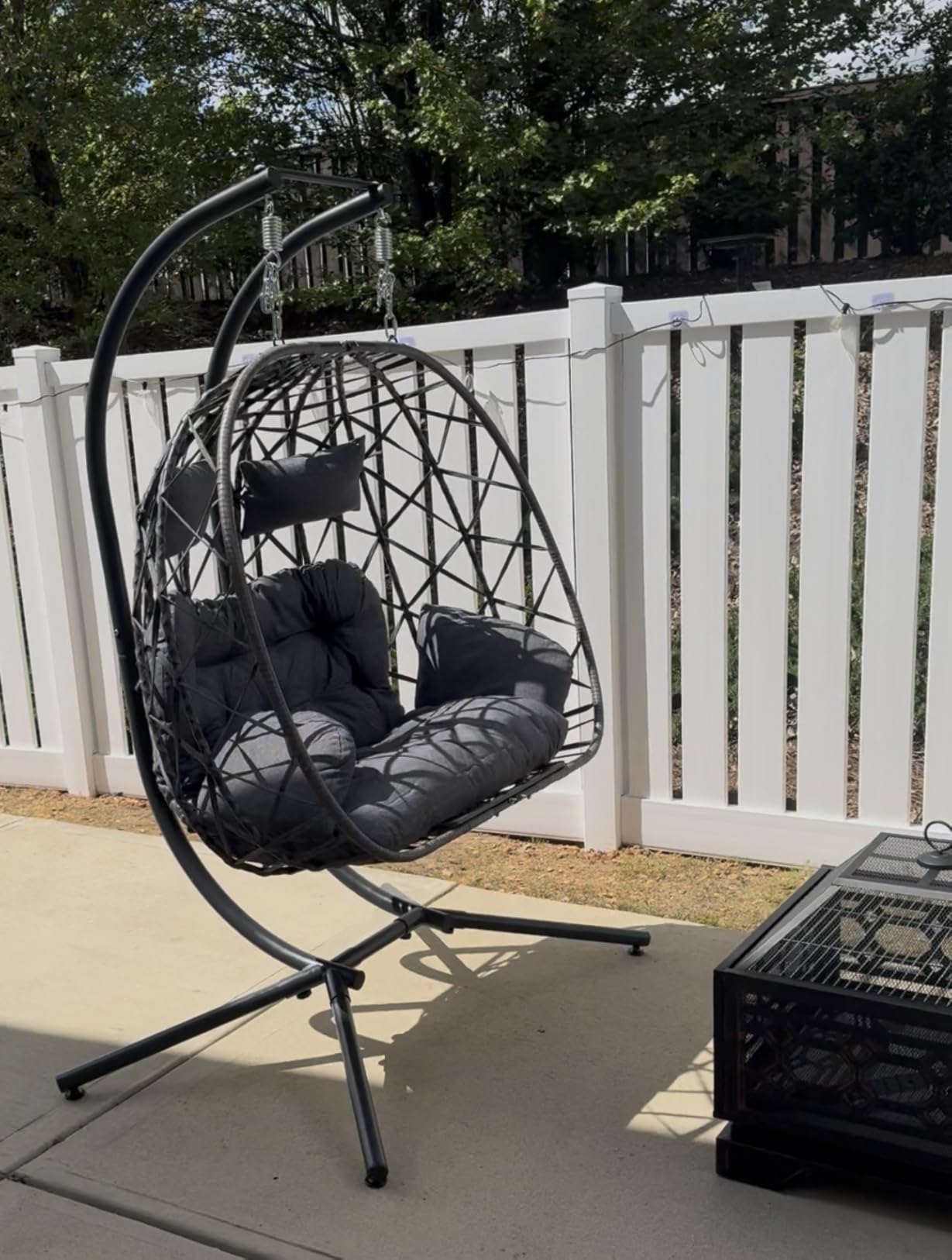 SWITTE Double Egg Chair Outdoor with Stand, Patio Hanging Swing, Grey customer photo 1