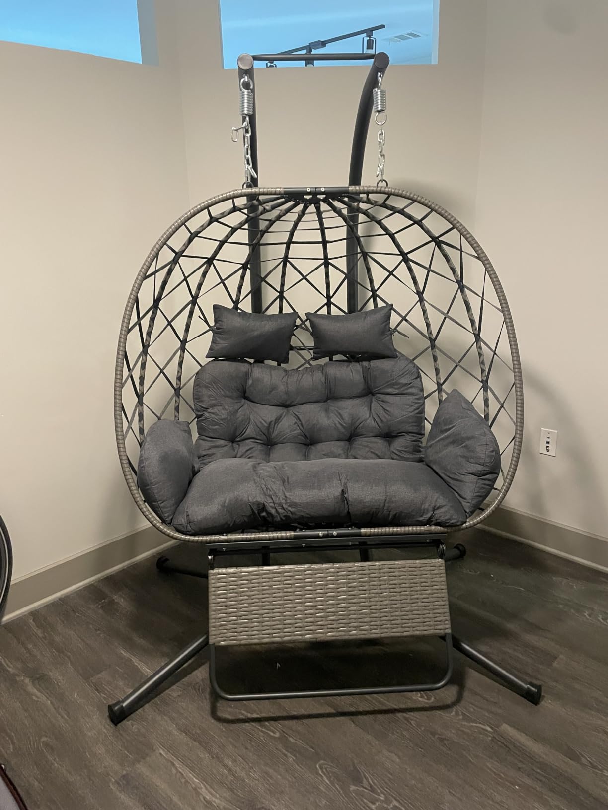 SWITTE Double Egg Chair Outdoor with Stand, Patio Hanging Swing, Grey customer photo 2