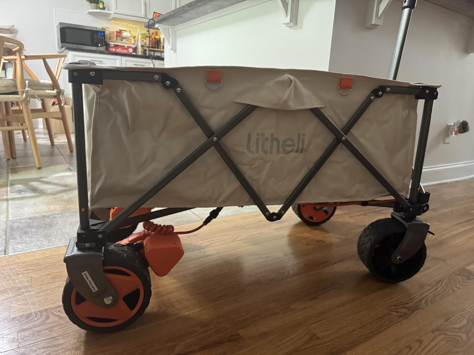 Litheli Electric Wagon Cart with 2 Batteries, All-Terrain Wheels & Variable Speed | 150L Capacity, 450 lbs Heavy-Duty Utility Wagon for Camping Beach Garden Shopping, Beige customer photo 2