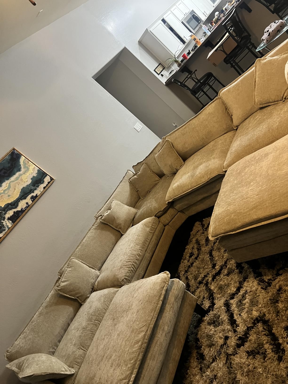 Oversized Modular Sectional Sofa, 7 Seater Deep Seat Cloud Couch Sectional | Chenille Corner Couch, 7 Pillows, 2 Movable Ottomans, For Spacious Living Room Reception Rooms, Large Families, Camel customer photo 1