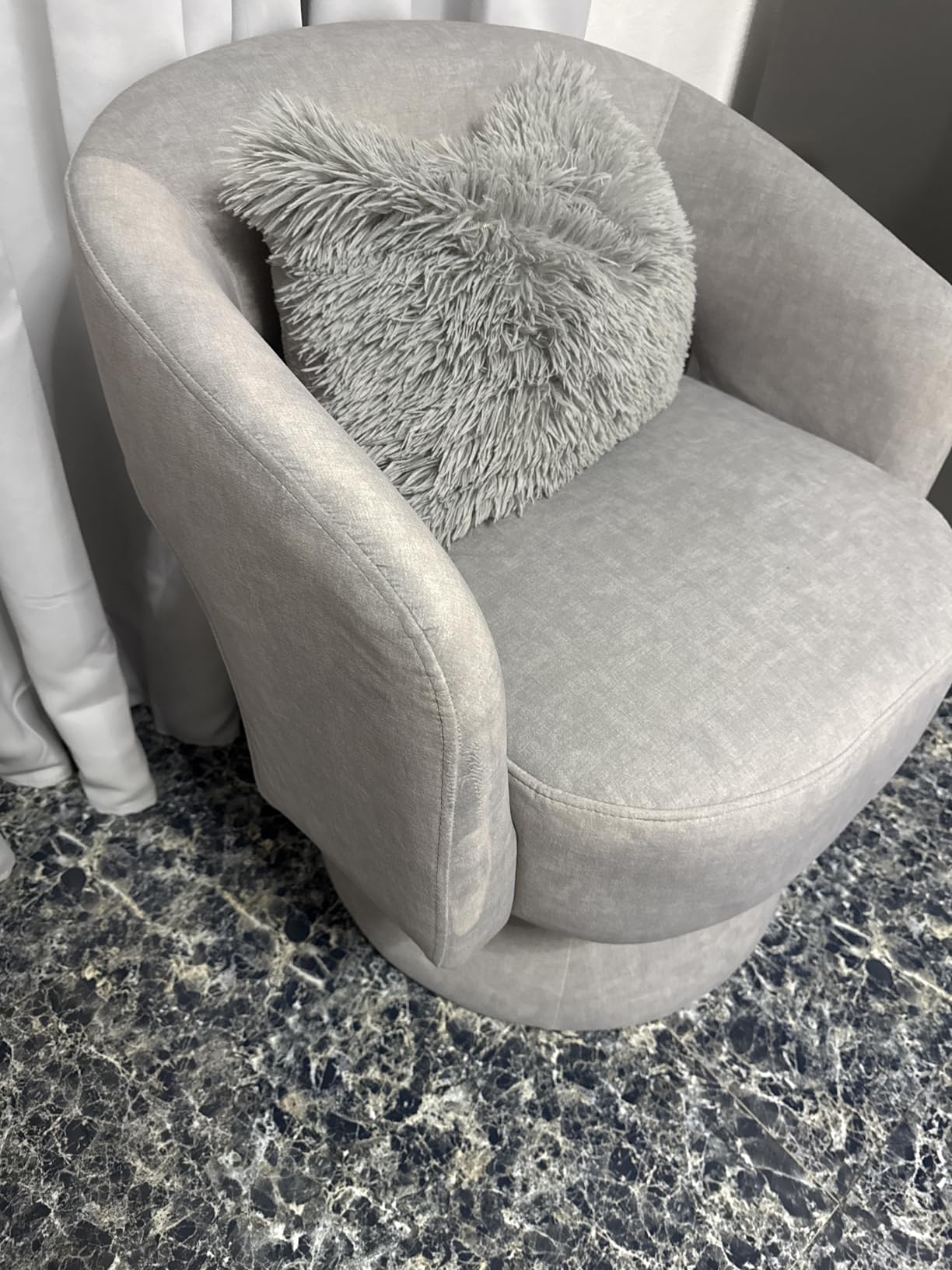 Lexicon Swivel Accent Chair, Modern Velvet Round Barrel Chair, Taupe, Swivel Chair with Open Back, Plush Foam Cushions, Metal Swivel Base for Living Room/Bedroom/Office/Small Spaces customer photo 1
