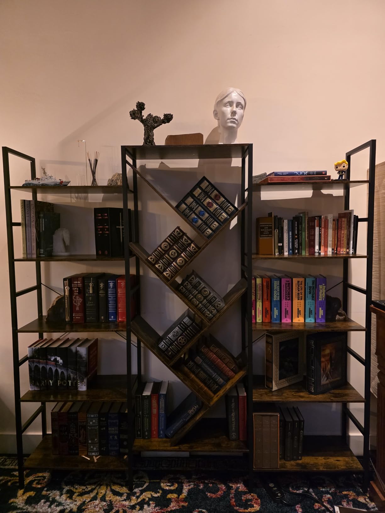INNOD 70x70 Triple 5 Tier Book Shelf, Large Wooden Bookcase with 17 Open Display Shelf, Modern Tree Bookshelf Metal Frame Tall Book Case Furniture for Living Room Bedroom Home Office Rustic Brown customer photo 2