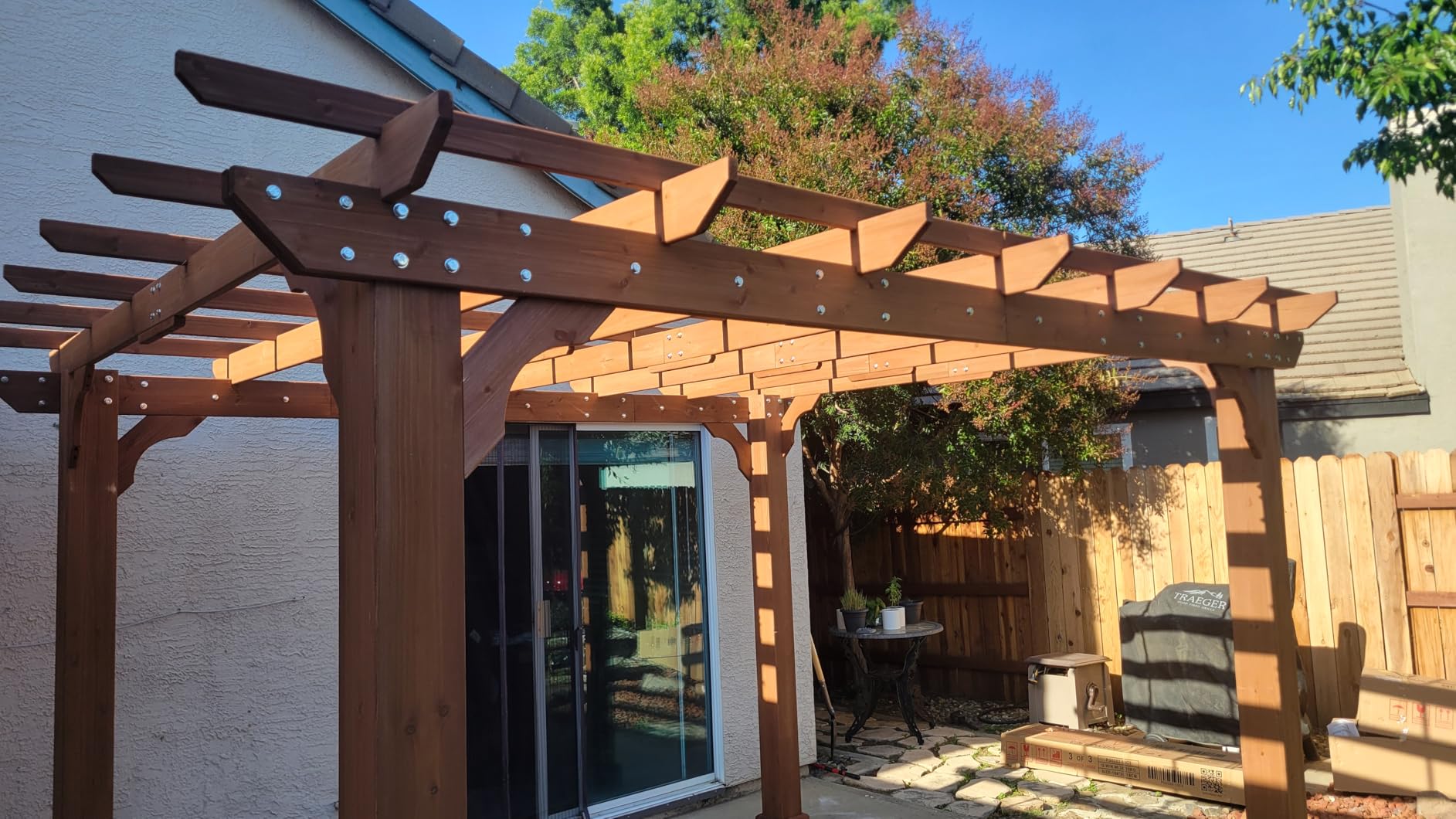 BlueWish 12’ x 14’ Cedar Wood Patio Pergola with Slatted Trellis Roof, Outdoor Pergola Backyard Gazebo with Solid Structure for Deck Yard Grill Party Garden customer photo 2