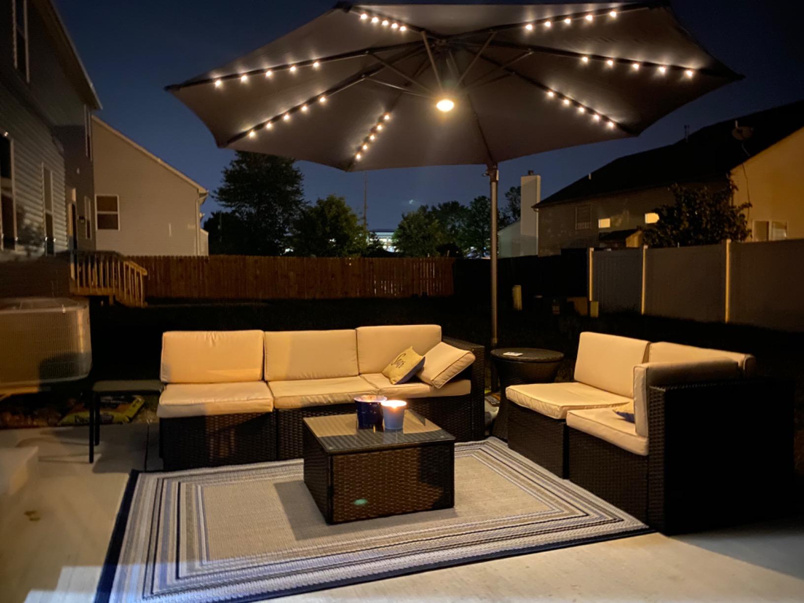 FLAME&SHADE Cantilever Umbrella Solar with Centre Light, 10 FT, Aqua Blue customer photo 2