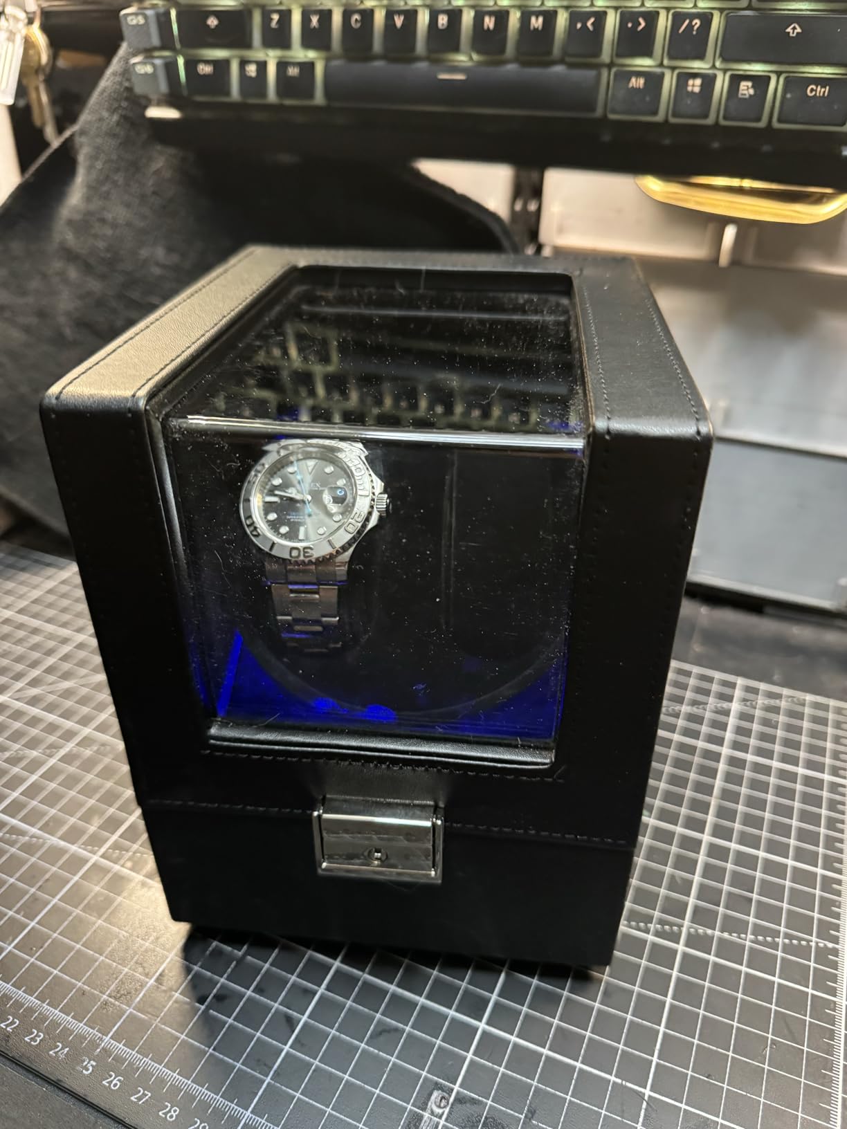 SONGMICS Automatic Single Watch Winder Box, Quiet Motor, LED Light, Lock customer photo 2