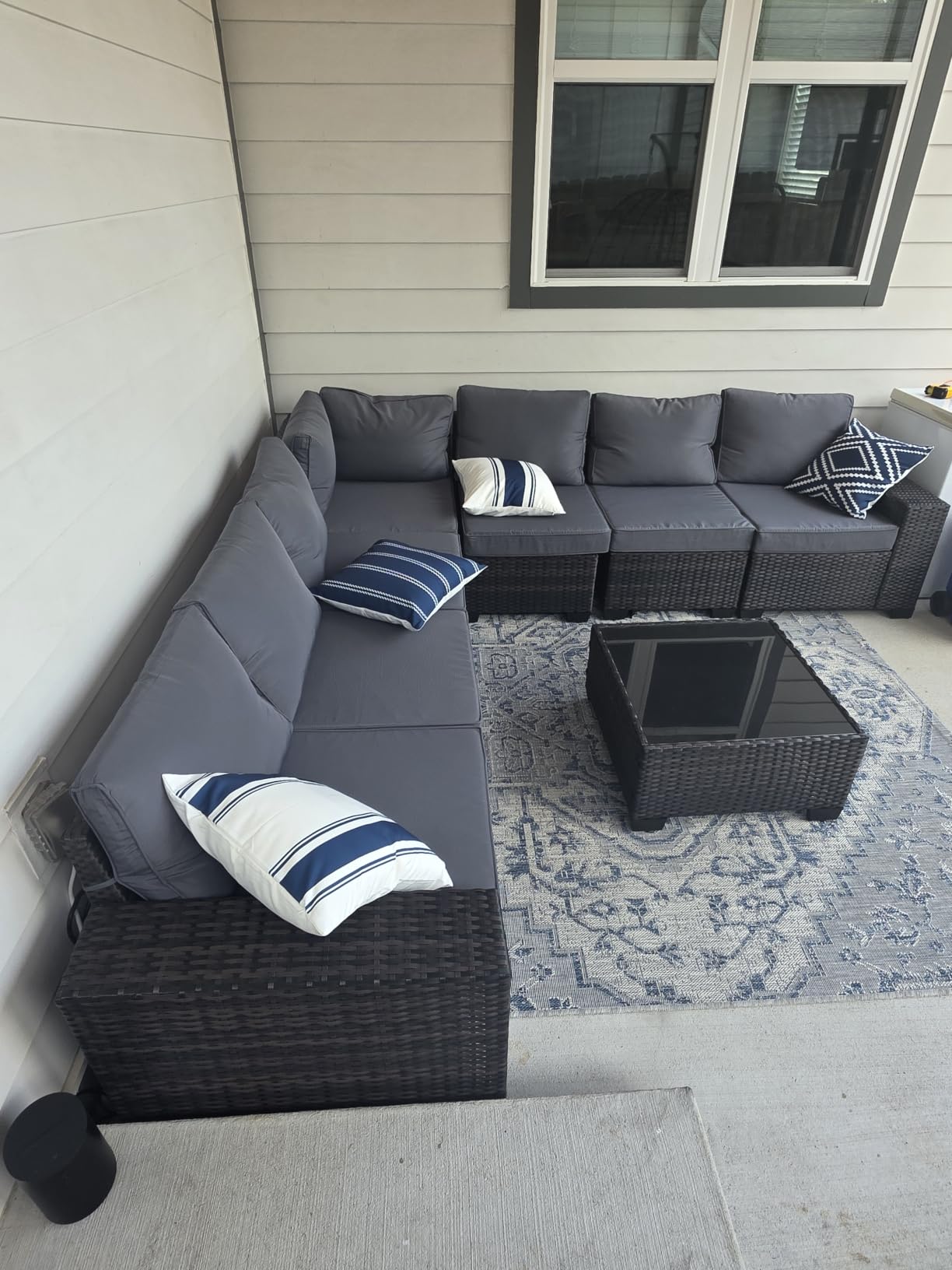 Jing's Villa 6-Piece Patio Furniture Set, All-Weather Outdoor Wicker Sectional Sofa with Cushions, Glass Table & Left and Right Armrest, Rattan Conversation Seating for Porch, Garden, Backyard,Beige customer photo 2