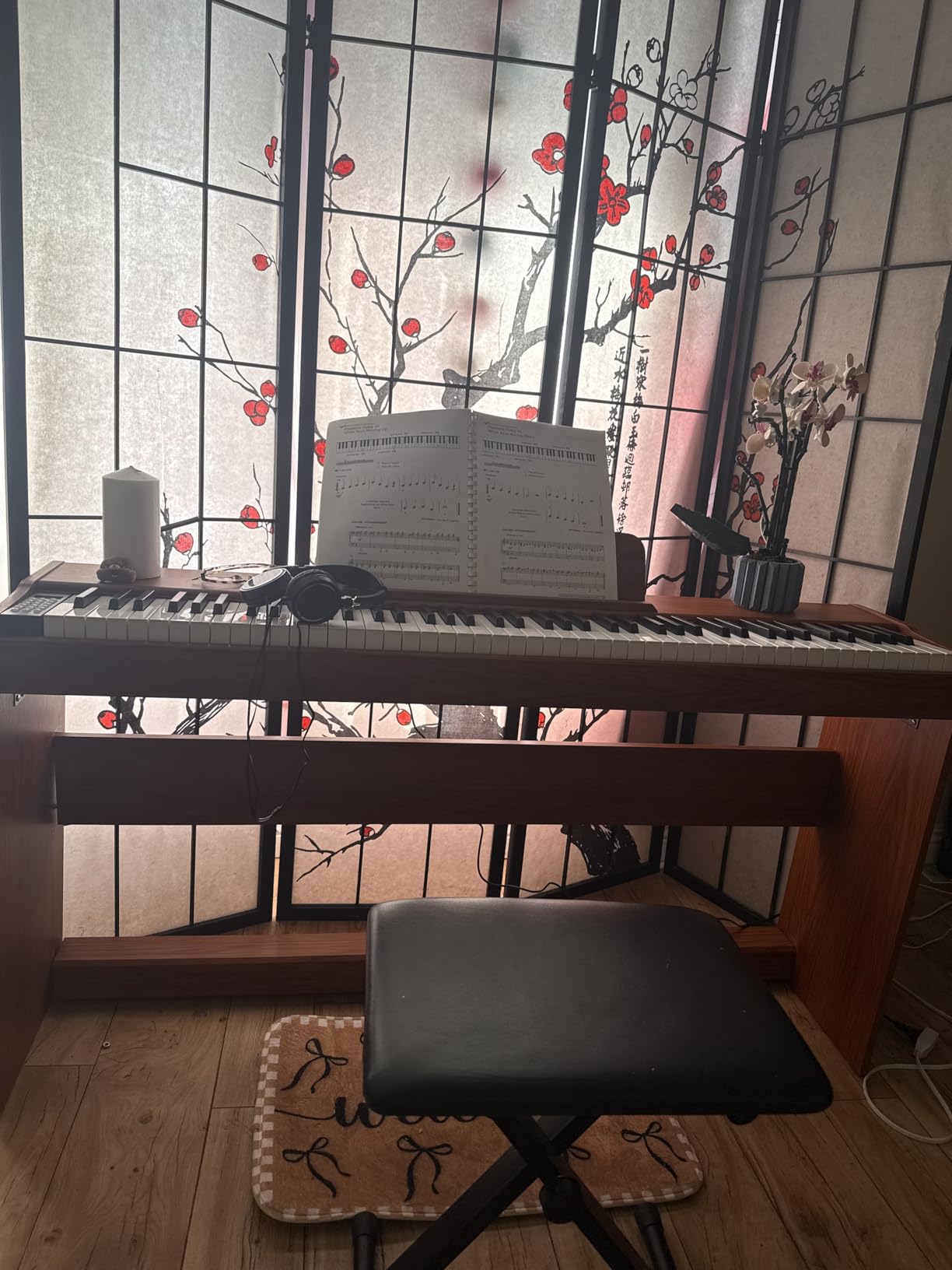 STRICH 88 Keys Digital Piano, Hammer-Action Fully Weighted Keyboard, Cover Designed Electric Piano Keyboard with Furniture Stand, Headphones, Three Pedal, Brown, SDP-400 customer photo 1