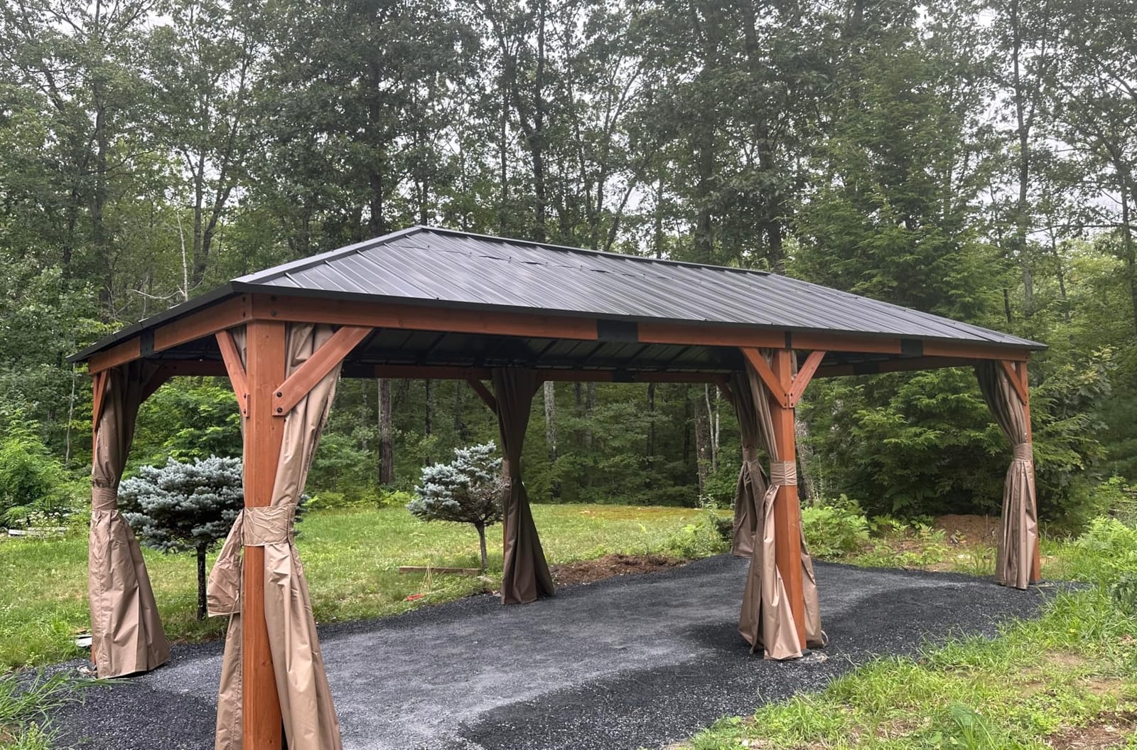Modern Shade Wood Gazebo 10x12 with Double Galvanized Steel Roof | Outdoor Cedar Gazebo with Yard-Dyed Curtains and Mosquito Net, Wooden Gazebo with Sturdy Hooks for Garden, Backyard, Patio customer photo 2