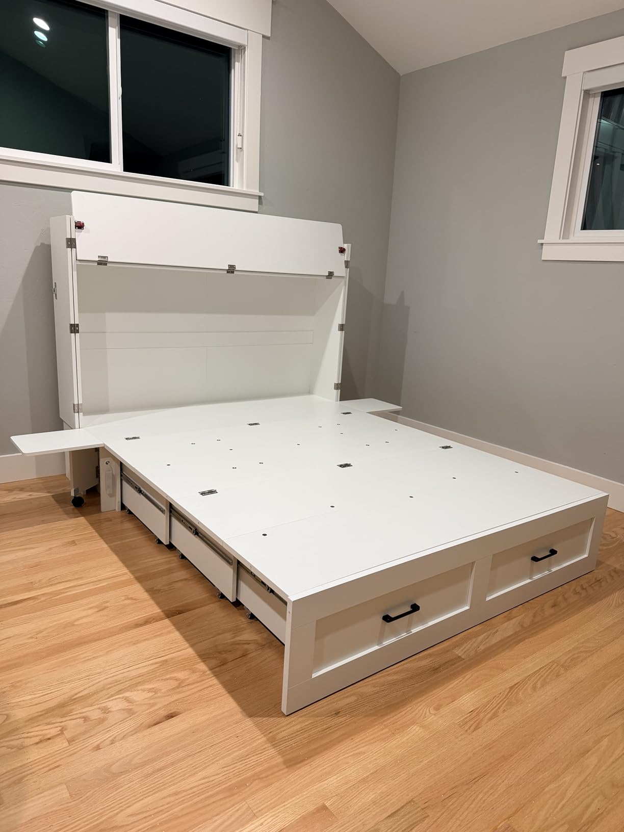 Kikihouse Murphy Bed with Storage & Charging Station, Queen Size Murphy Cabinet Bed Hideaway Bed with Motion Sensor Lights for Bedroom/Guest Room/Office, Foldable Platform Bed Frame, White customer photo 2