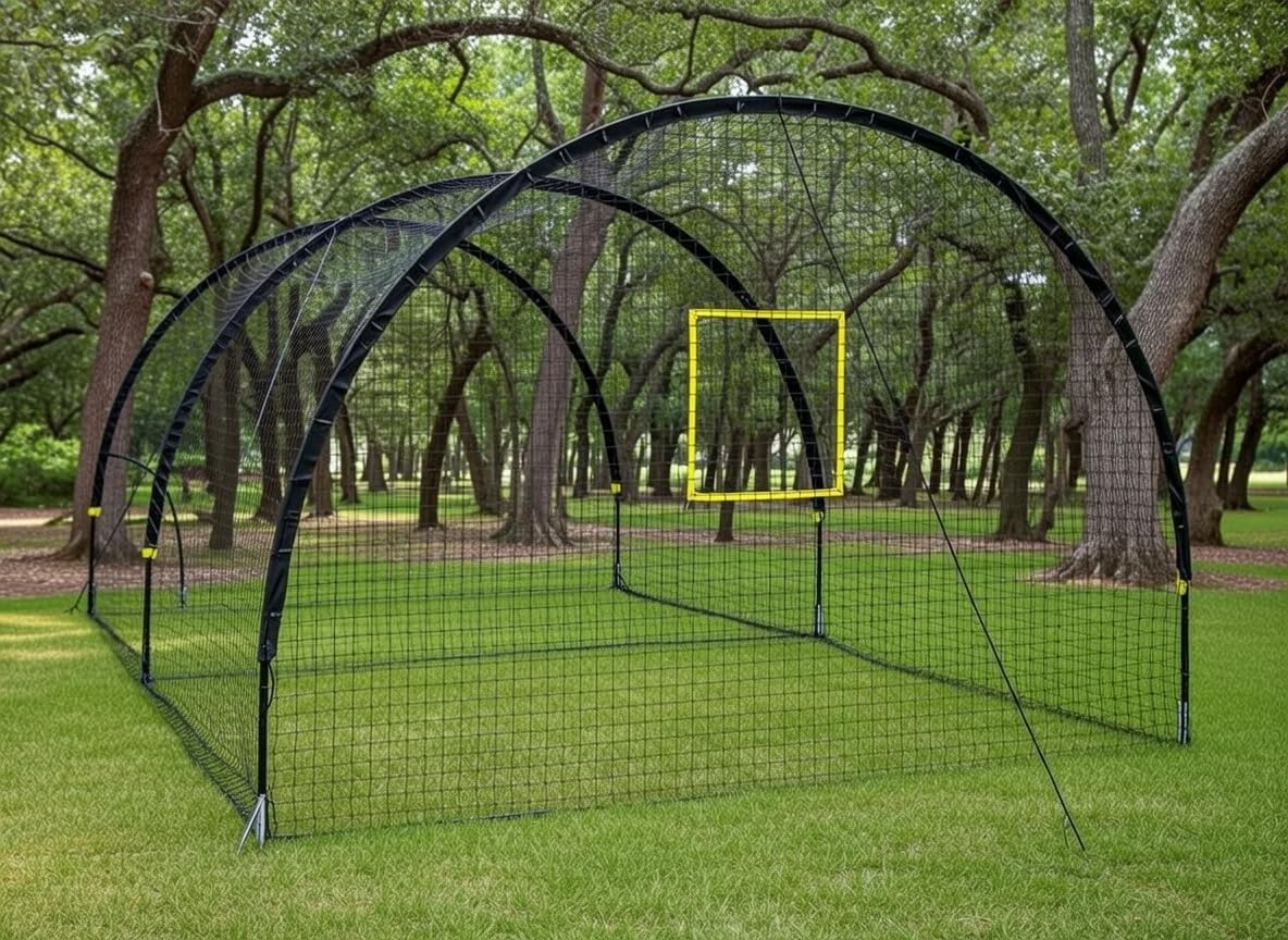 Baseball Batting Cages for Backyard - 22ft x 12ft x 8ft Portable Practice Softball Cage Net and Frame with Pitching Machine Hole, 12.7MM Fibreglass Poles and Carry Bag customer photo 2
