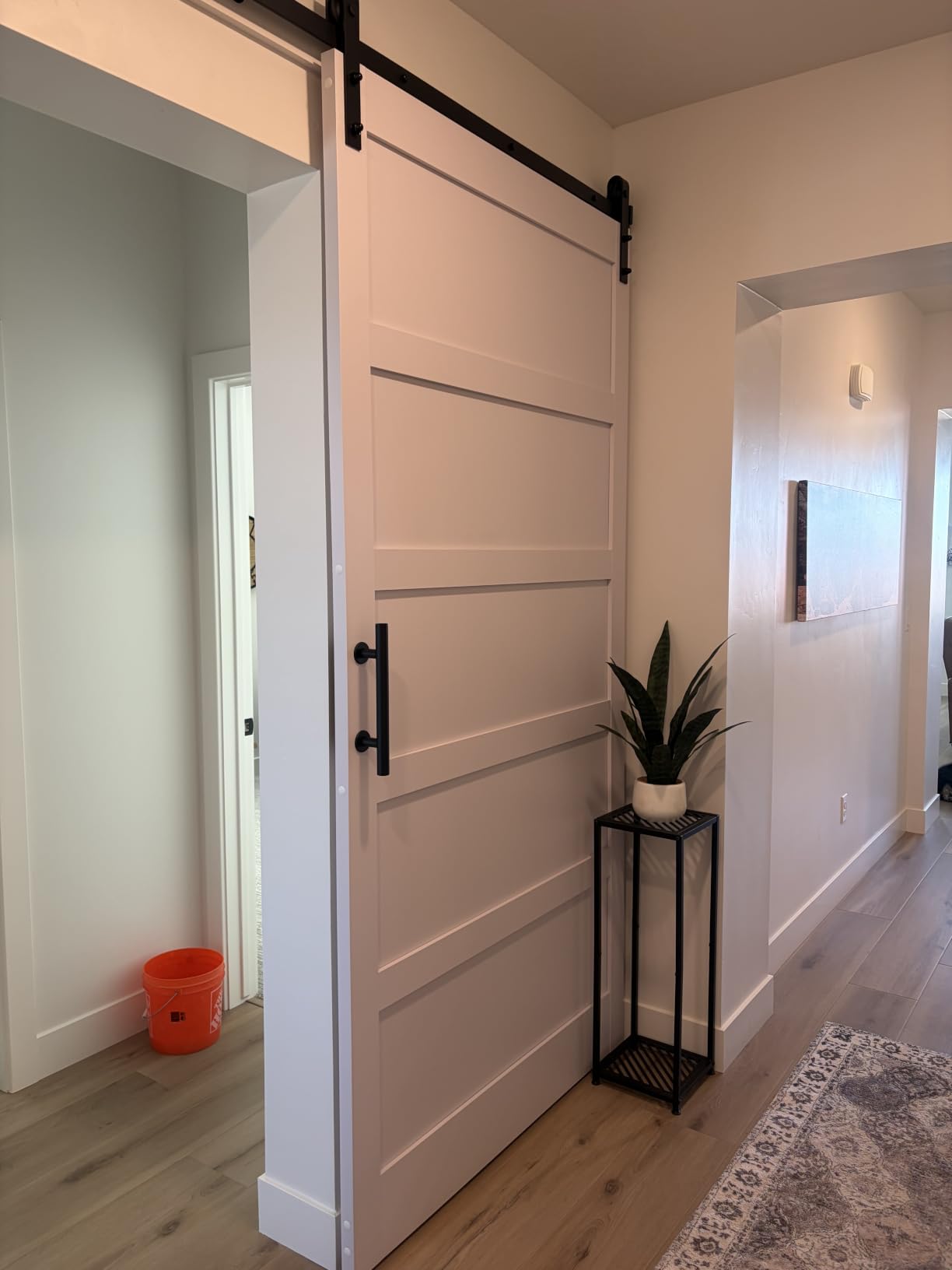 48x96 Inch White Sliding Barn Door Slab with 8ft Hardware Kit Included, 5-Panel, MDF Wood Panel Covered with Water-Proof Scratch-Proof PVC Surface, Simple DIY Assembly customer photo 2