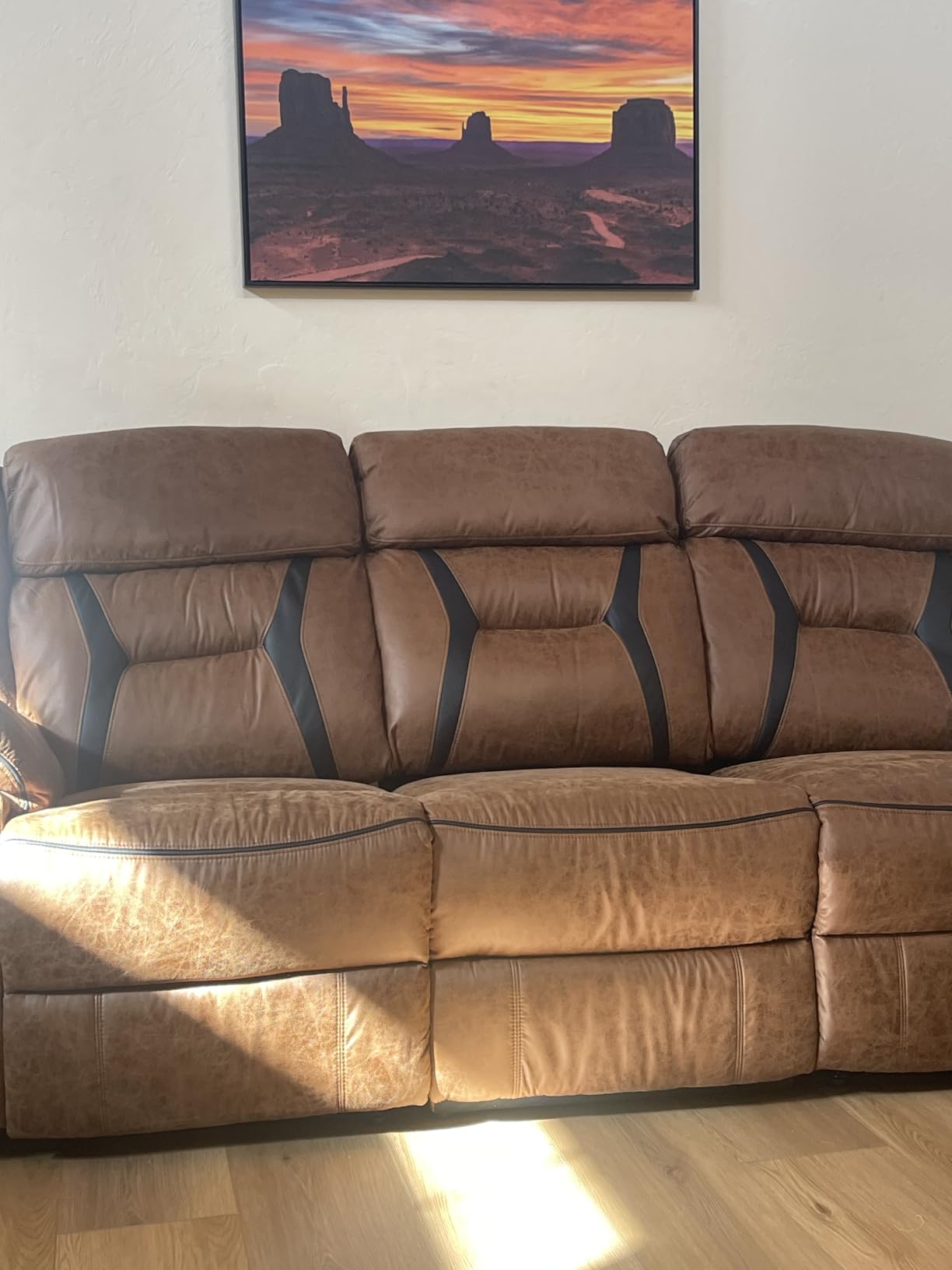 EBELLO Manual Reclining Sectional Sofa for Living Room, L-Shaped Sectional Corner Reclining Sectional Couches Home Furniture Set with Center Console, Hidden Cup Holders and Storage, Brown customer photo 1